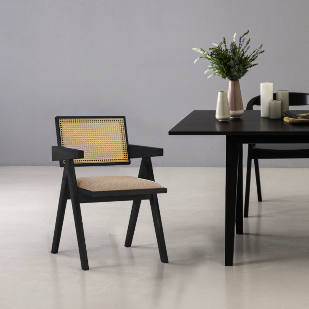 KAIRI Modern Dining Chair - Black Rattan Weave Design for Kitchen, Dining Room & Outdoor Patio - Comfortable & Stylish Seating Solution