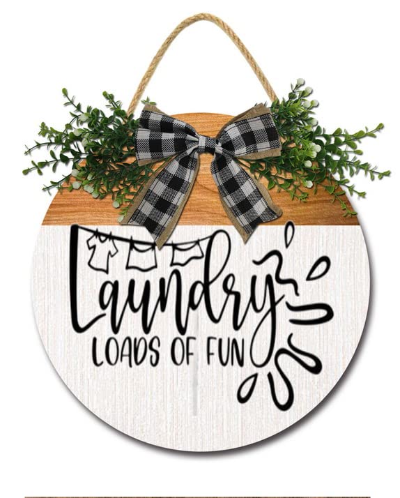 Vintage Wooden Laundry Wreath Sign - 11x11 Inch Farmhouse Style Hanging Decor for Laundry Room, Wash House & Home - Perfect for Rustic, Cottage & Farmhouse Decor Styles - Great Gift Idea for Housewarming & Home Decor Lovers