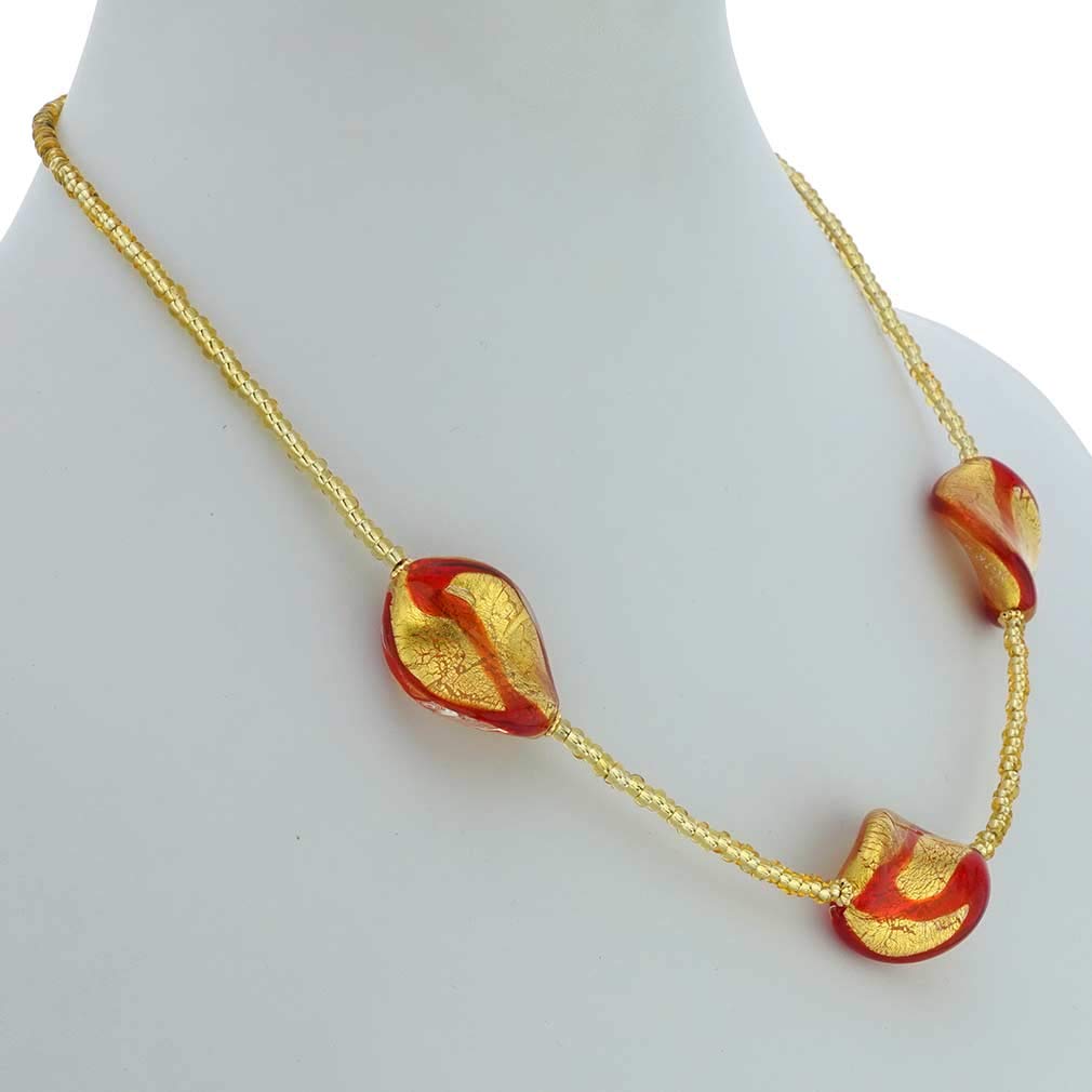 Venetian Murano Glass Royal Red Spiral Necklace - Handmade Italian Jewelry for Women, Elegant Gift for Weddings & Special Occasions