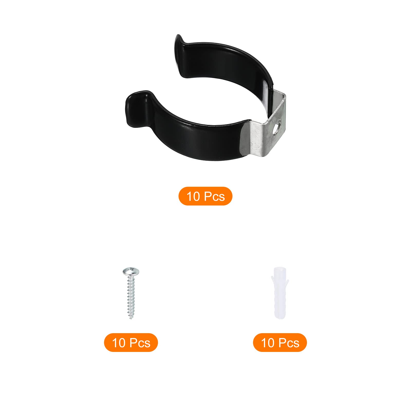 MECCANIXITY T10 U Clips Holder Bracket - 10 Pack Black Stainless Steel LED Light Bulb Mounting Bracket, Fluorescent Tube Holder with Screw Pipe Clamps & Spring Tool Clips - Perfect for Home, Garage, and Workshop Lighting Installations