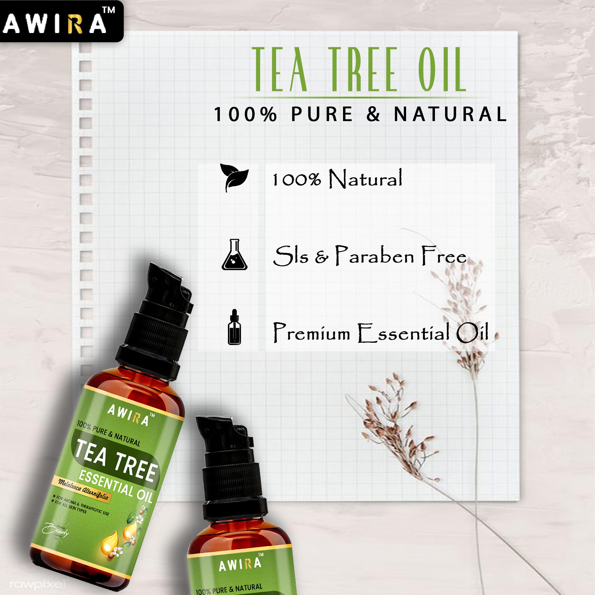 Awira 100% Pure Tea Tree Essential Oil for Skin, Hair & Acne Treatment - 30ml Undiluted Therapeutic Grade Natural Oil for Face Care, Scalp Health & Blemish Relief | Perfect for DIY Beauty, Aromatherapy & First Aid