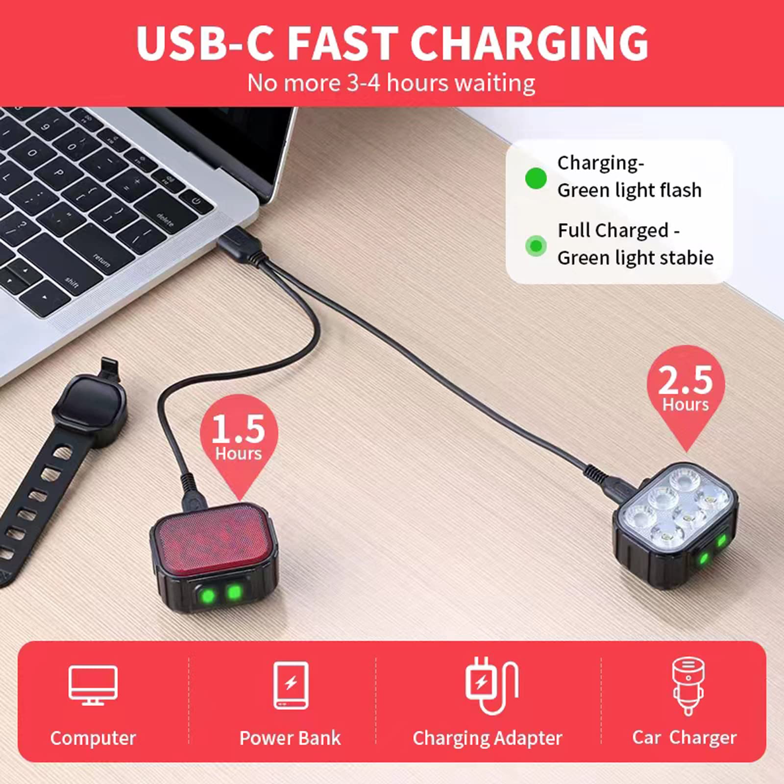 Rechargeable Bike Light Set - Super Bright LED Headlight & Taillight for Mountain Bikes | Waterproof Bicycle Front & Rear Safety Lights | Perfect for Night Cycling, Commuting & Trail Riding
