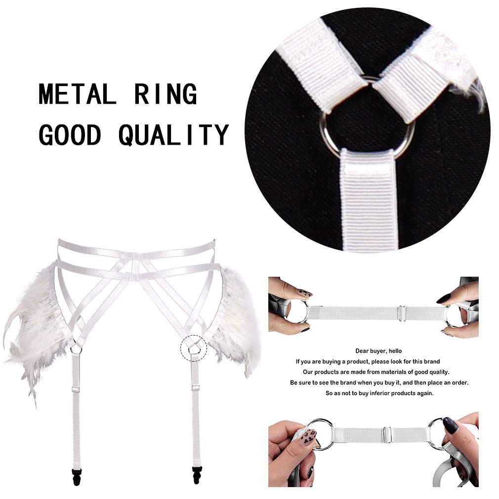 Gothic Punk Women's Garter Belt with Feather Harness - Adjustable Leg Stockings for Harajuku, Carnival & Festival Outfits - Perfect for Cosplay, Lingerie & Alternative Fashion
