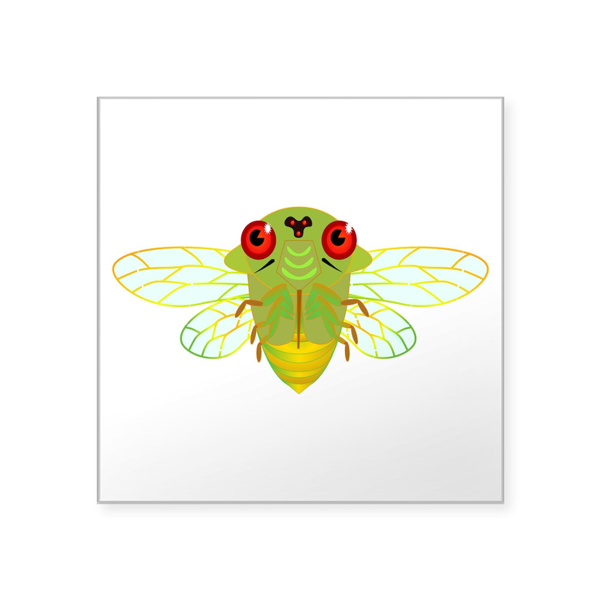 Cute Green Cicada Square Sticker 3x3 Inch - Waterproof Vinyl Bumper Sticker for Cars, Laptops, Windows - Fun Insect Decal for Outdoor Enthusiasts & Nature Lovers