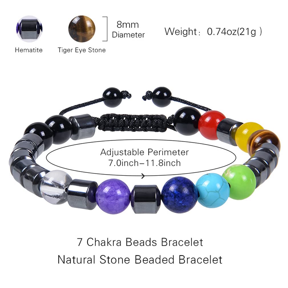 GelConnie 7 Chakra Healing Bracelet - 8mm Natural Lava Stone Yoga Beads for Stress Relief & Anxiety - Aromatherapy Essential Oil Diffuser Bangle - Perfect for Meditation, Yoga & Spiritual Healing