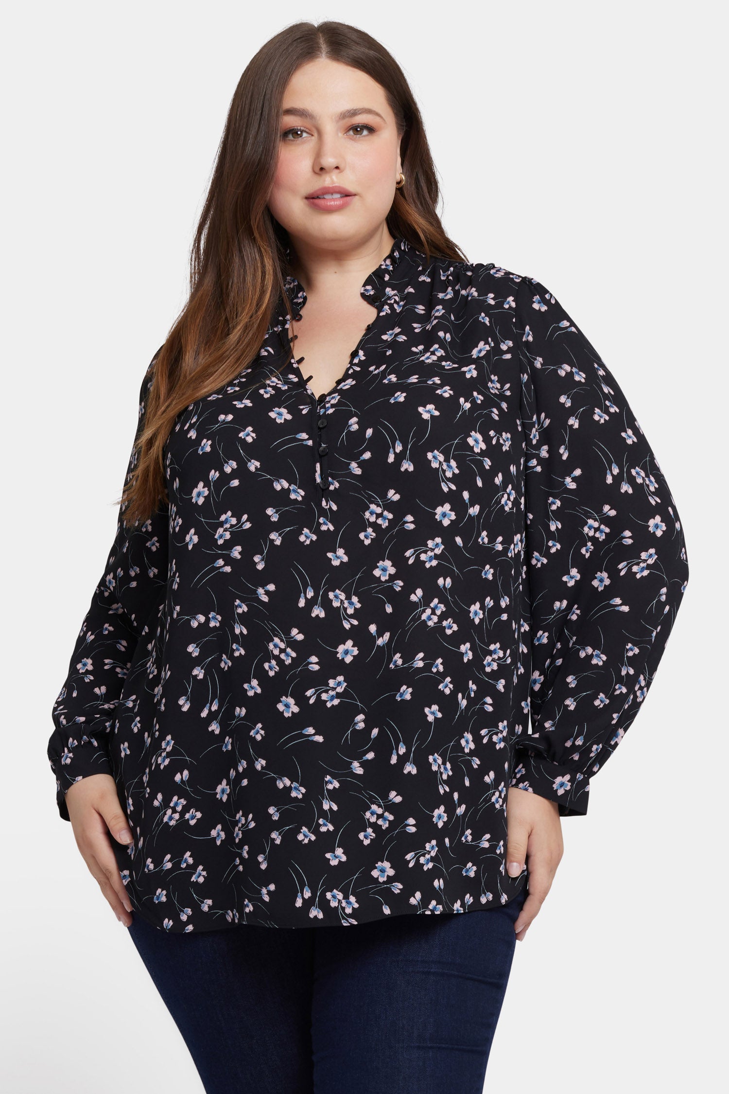 Plus Size Hannah Blouse with Cascade Petals - Flowy Women's Tops for Work, Date Night & Special Occasions