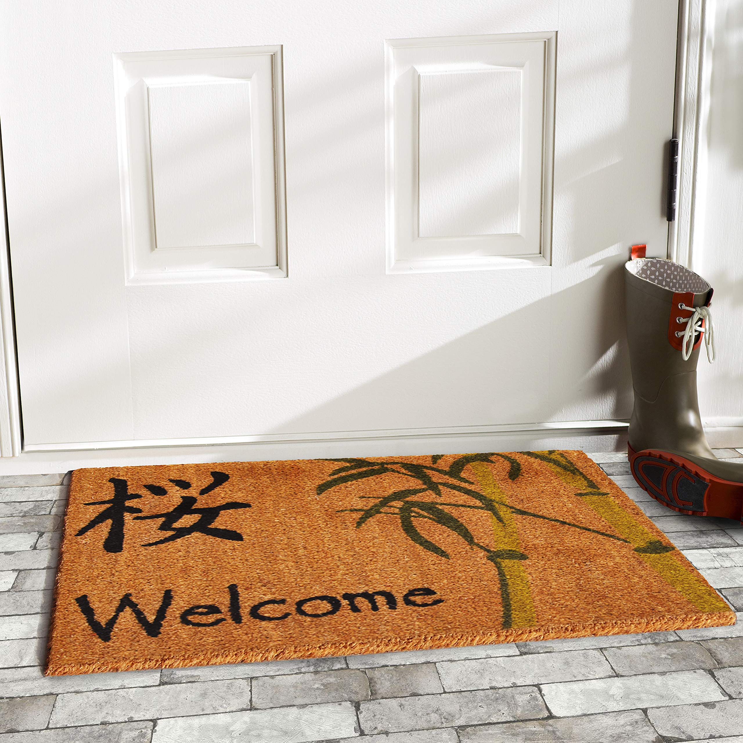 Calloway Mills Asian-Inspired Welcome Doormat - Non-Slip Coir Entrance Mat for Front Door Decor - Perfect for Home, Porch, and Apartment Entryway