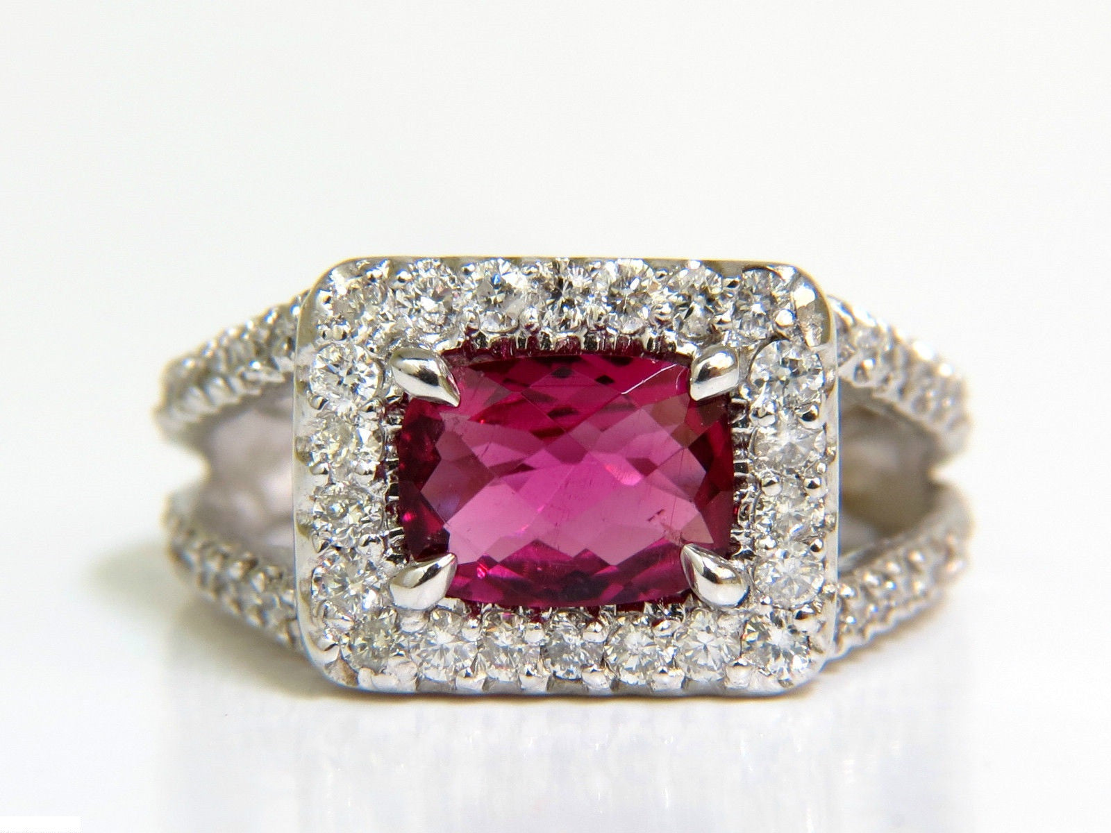 2.73CT Natural Bright Pink Tourmaline Diamond Ring in 14KT Gold - Elegant Split Shank Design for Weddings, Anniversaries & Special Occasions