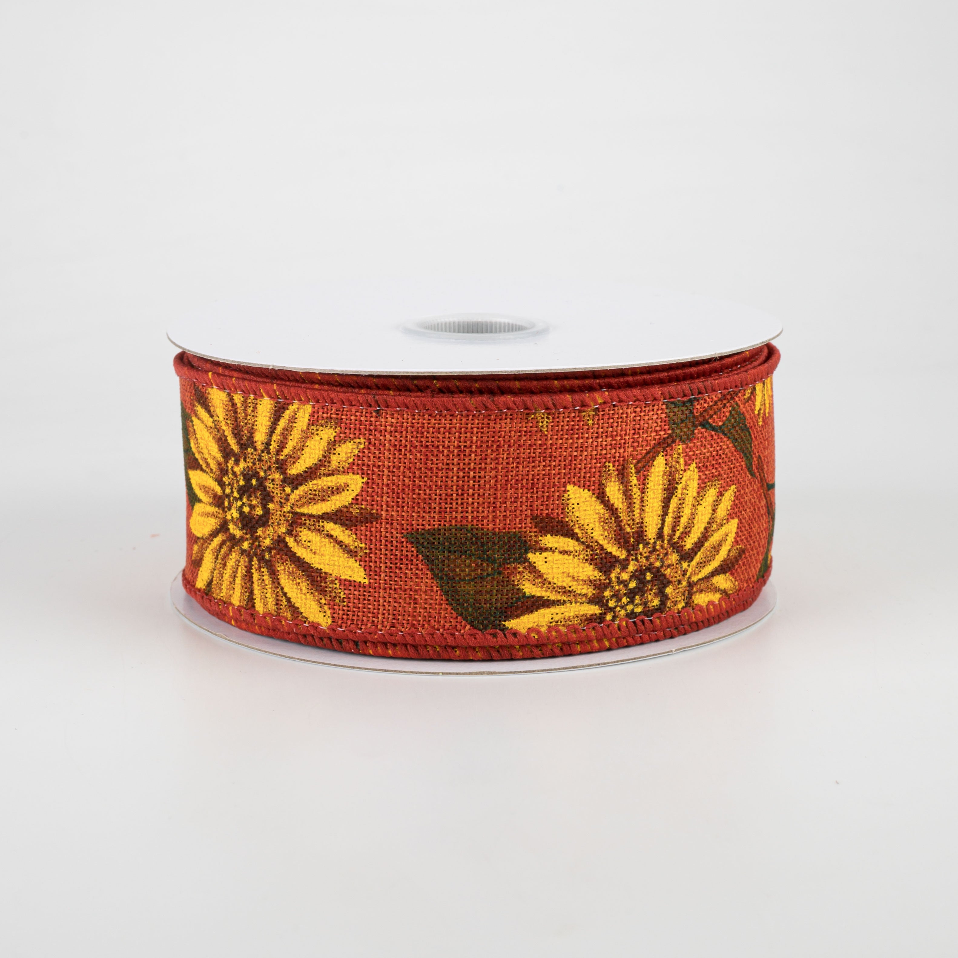 1.5 Inch Linen Sunflower Ribbon in Rust Color - 10 Yards Bulk Spool for DIY Crafts, Gift Wrapping, Hair Bows, and Home Decor