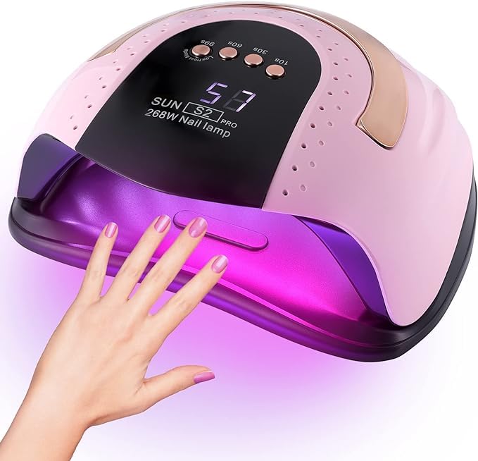 Professional 268W UV LED Nail Lamp with Auto Sensor - 57 LED Beads, 4 Timer Settings for Fast Gel Polish Curing | Perfect for Home Manicures & Salon Nail Art (Pink)