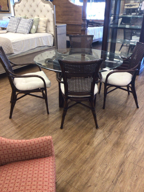 Round Beveled Glass Top Pedestal Dining Table Set with 4 Chairs - Modern Kitchen & Dining Room Furniture for Family Gatherings & Dinner Parties