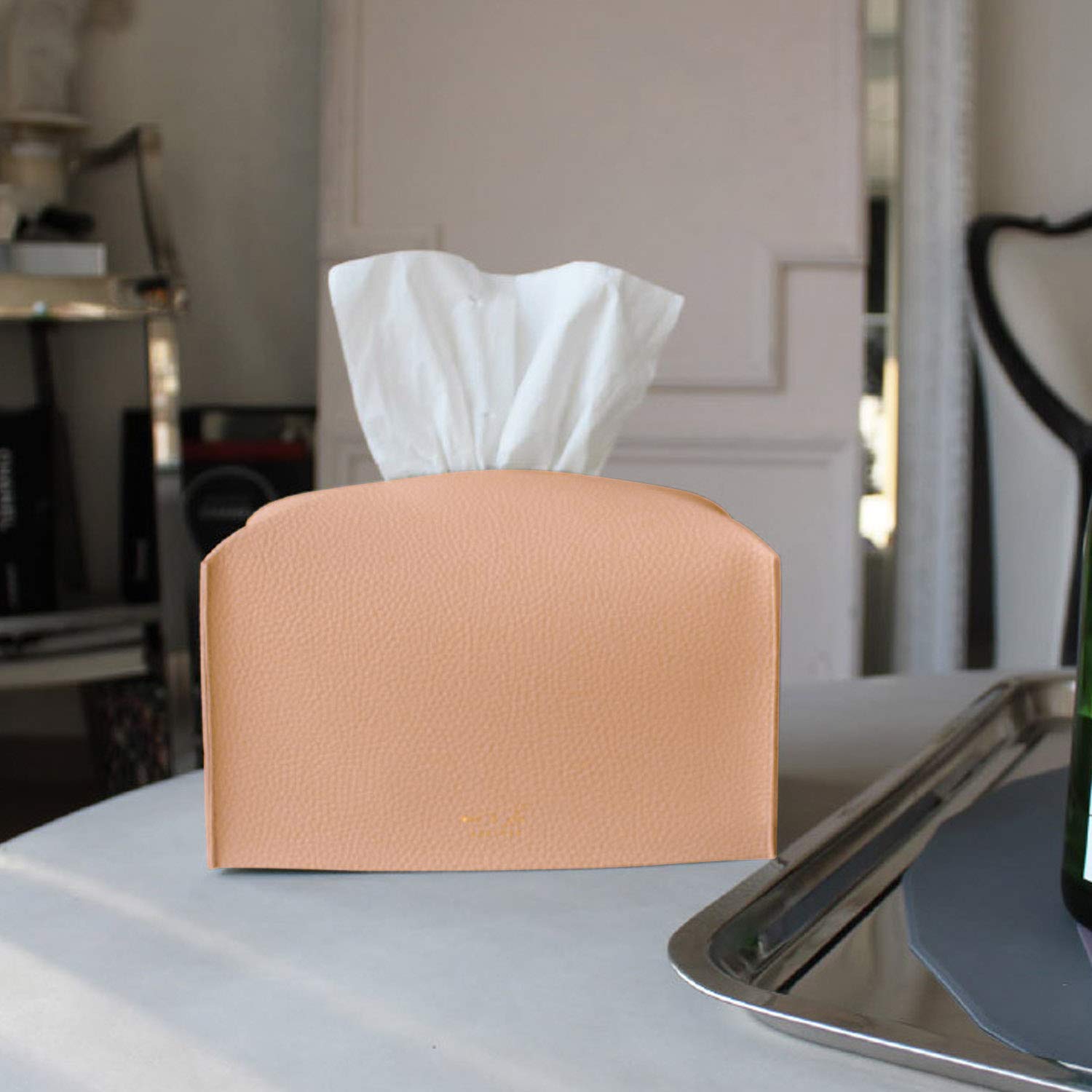 Carrotez Modern PU Leather Tissue Box Cover - Decorative Rectangular Tissue Holder for Bathroom, Vanity, Office Desk & Nightstand (9.5