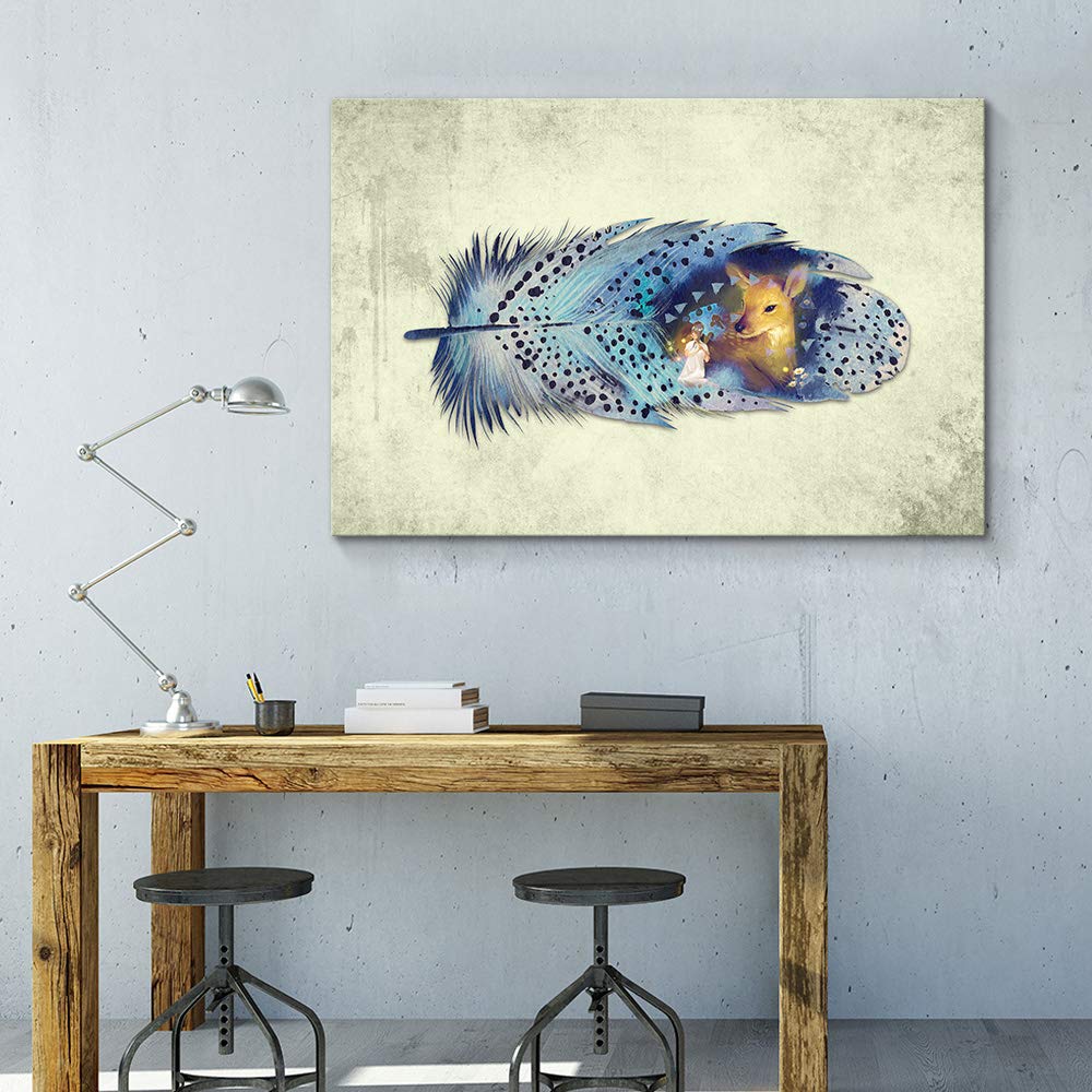 Wall26 Feather Canvas Wall Art - Giclee Painting for Bedroom & Living Room Decor - 32x48 Inches - Modern Home Artwork for Housewarming & Interior Design