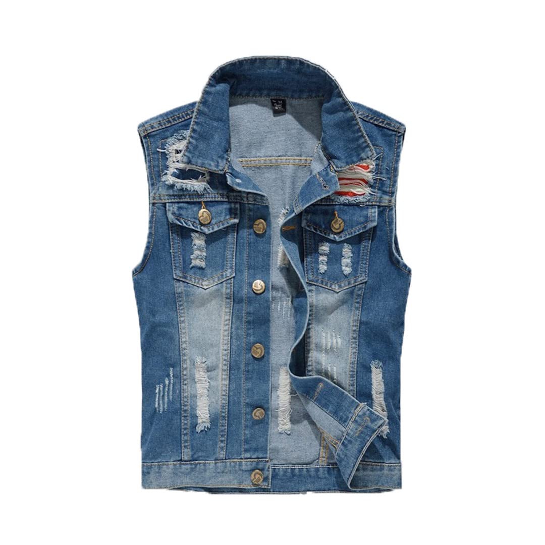 Men's Ripped Denim Vest Jacket - Distressed Sleeveless Jean Coat for Hip Hop Style | Casual Streetwear, Music Festivals & Urban Fashion Outfits