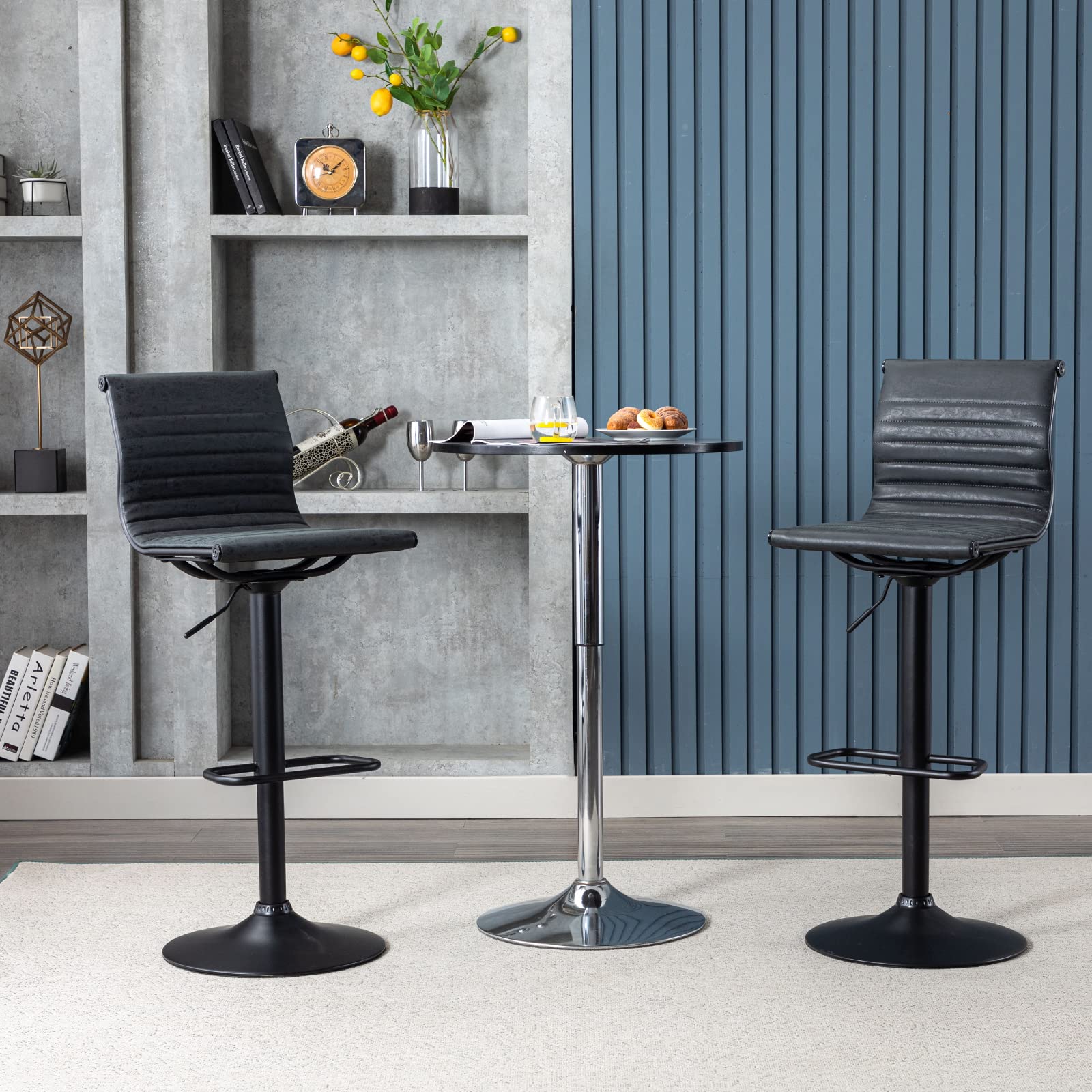Modern Black PU Leather Metal Bar Stools Set of 3 - Height Adjustable Armless Counter Stools with Black Base for Kitchen Island, Bar & Dining Room - Perfect for Home, Restaurant or Cafe Use (3PCS)