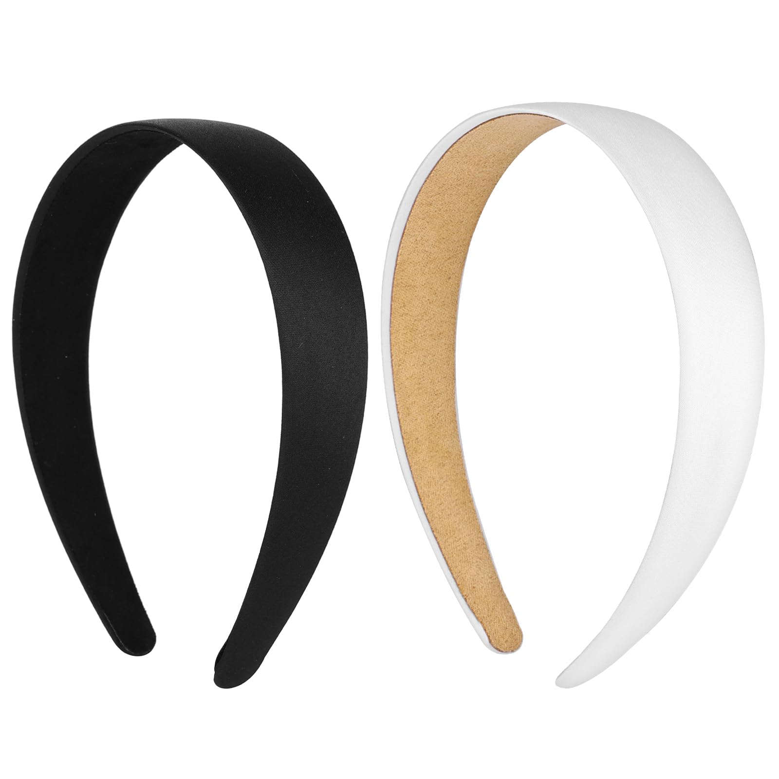 2 Pack 1 Inch Wide Satin Headbands for Women - Non-Slip Solid Hair Bands, Fashion Hair Accessories for Girls (Black) - Perfect for Halloween, Christmas, Valentine's Day Gifts & Daily Styling