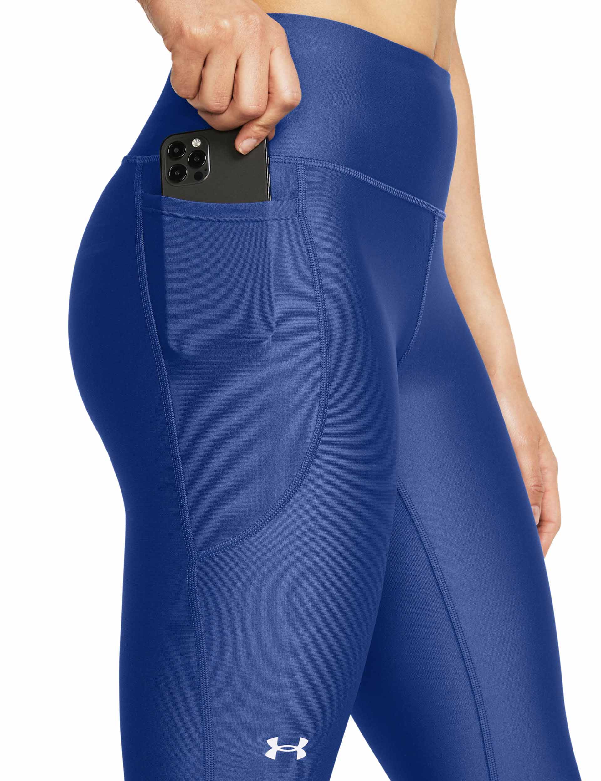 HeatGear No-Slip Waistband Full-Length Leggings for Women - Tech Blue/White - High-Performance Workout & Yoga Pants for Gym & Active Lifestyle