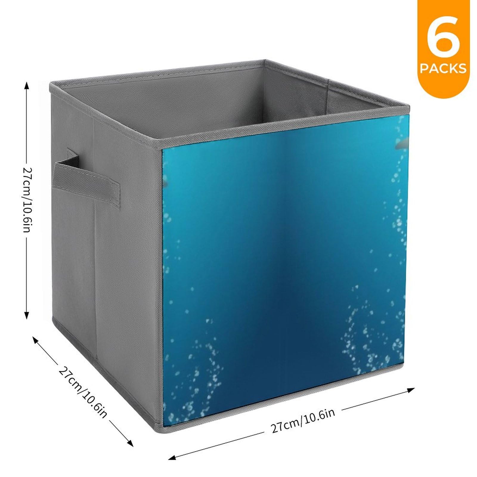 6-Pack Collapsible Storage Bins with Handles - Dolphin & Fish Pattern Storage Baskets for Closet, Clothing, Toys Organization - Space Saving Home & Office Organizer for Bedroom, Kids Room, Laundry