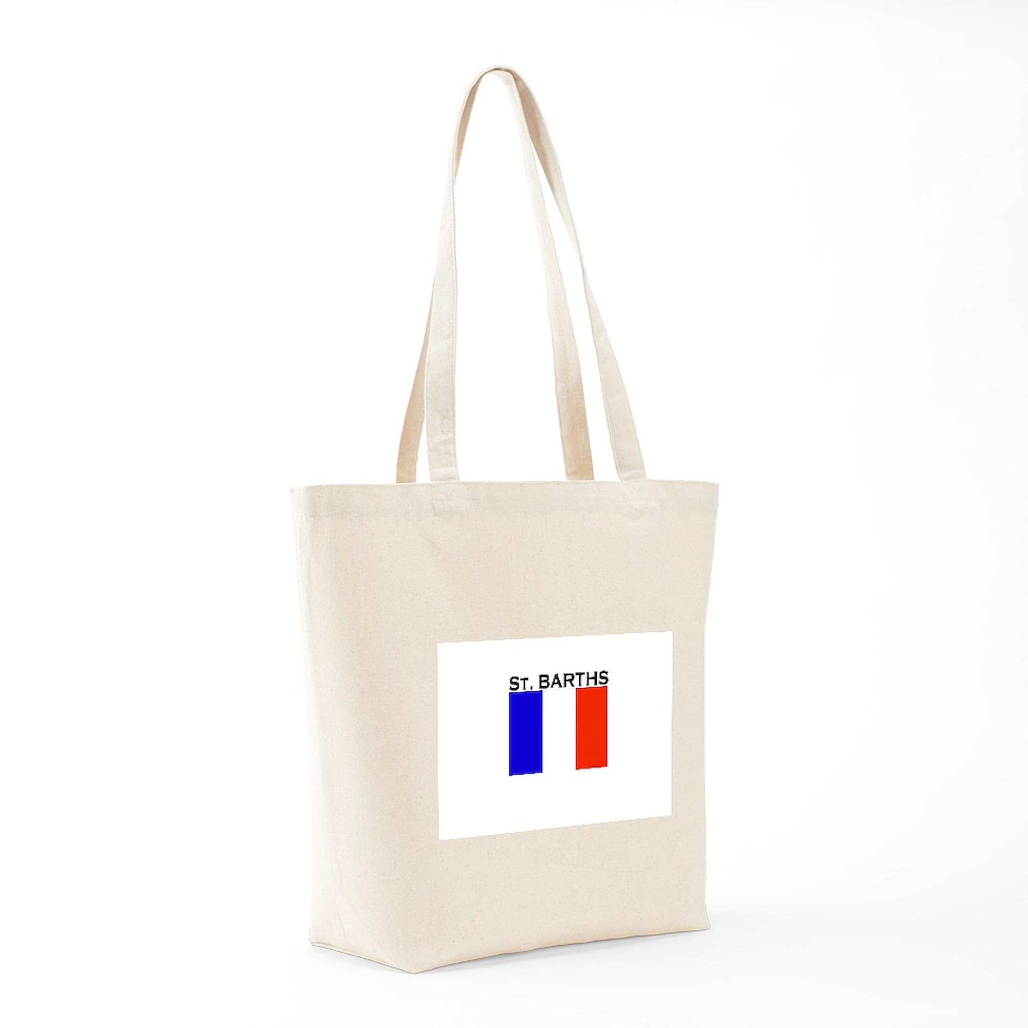 St. Barths Flag Tote Bag - Natural Canvas Reusable Shopping Bag for Beach, Grocery & Travel | Eco-Friendly Carryall