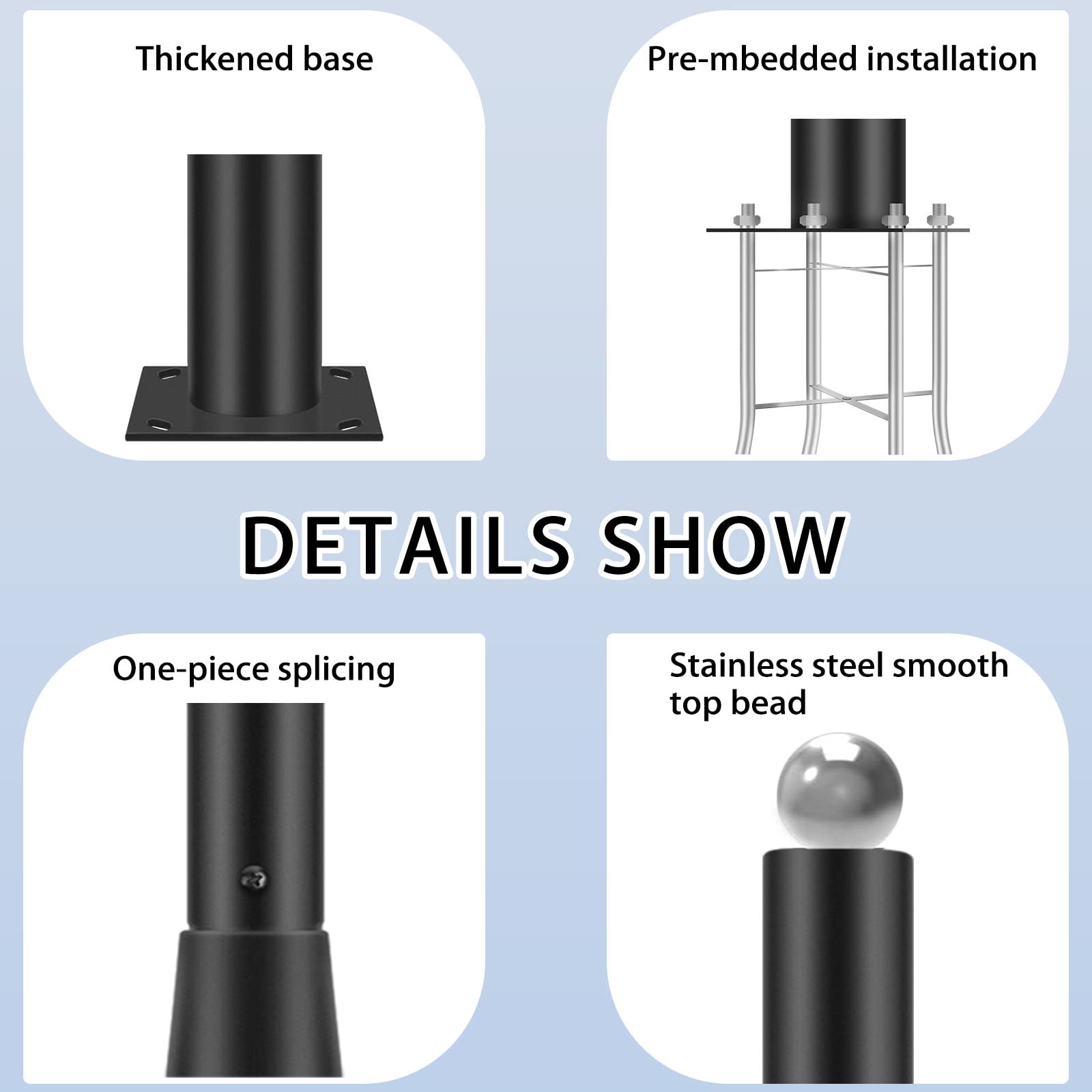 13Ft Tall Outdoor Street Light Pole with Base Accessory - Durable Aluminum Alloy Lighting Fixture for Backyard, Patio, Driveway & Exterior House Lighting - Perfect for Landscape, Pathway and Security Illumination