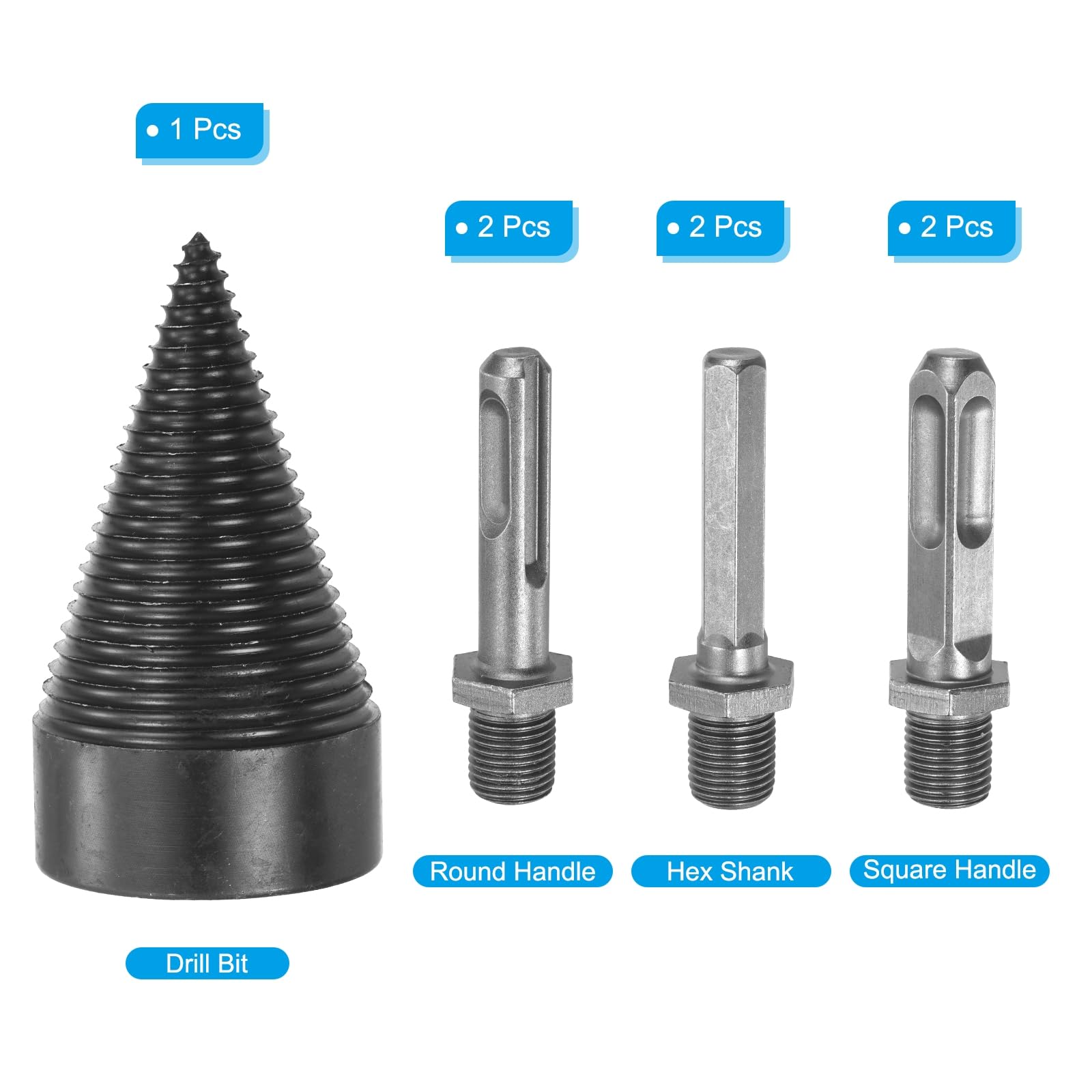50mm Firewood Log Splitter Drill Bit Set - 7Pcs Removable Cone Screw Driver Bits with Shafts for Electric Drills | Perfect for Home Firewood Splitting, DIY Woodworking & Outdoor Camping