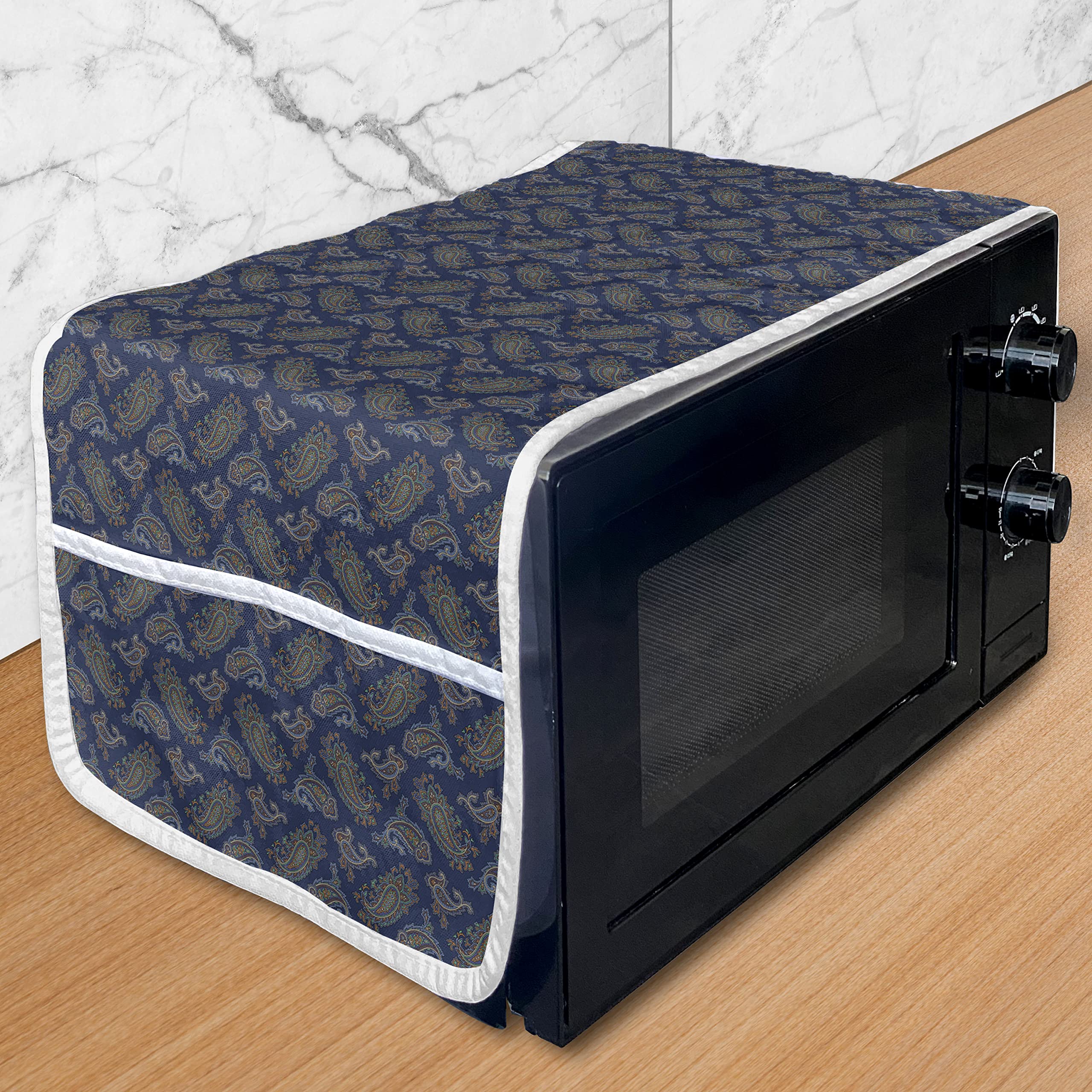 Ambesonne Floral Microwave Cover - Waterproof Kitchen Organizer with Pockets, 36