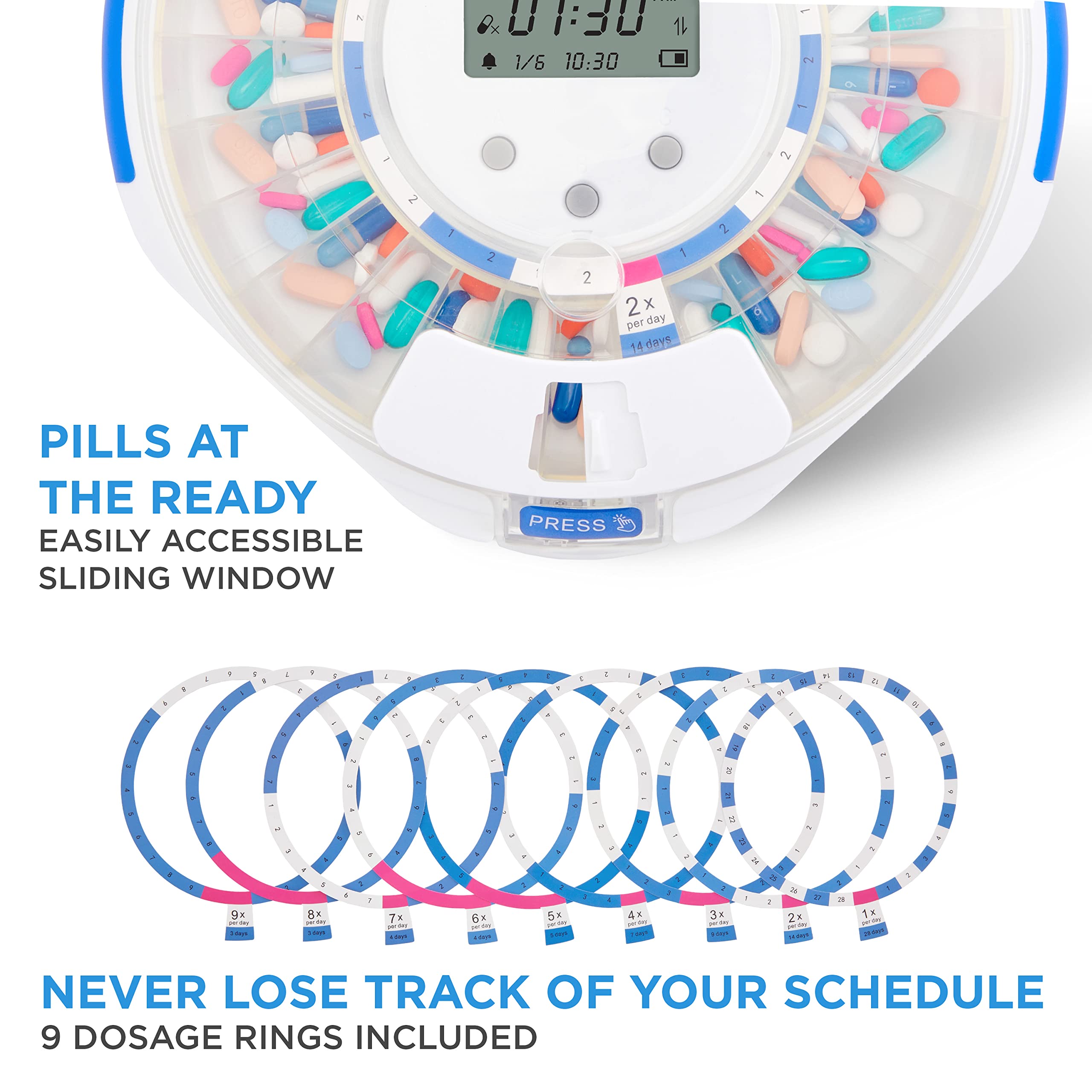 Smart WiFi Automatic Pill Dispenser with Clear Lid – 28-Day Medication Organizer, 9 Doses/Day, Lock Key, Light & Sound Alarms for Prescriptions & Vitamins – Ideal for Elderly Care, Travel, and Daily Medication Management