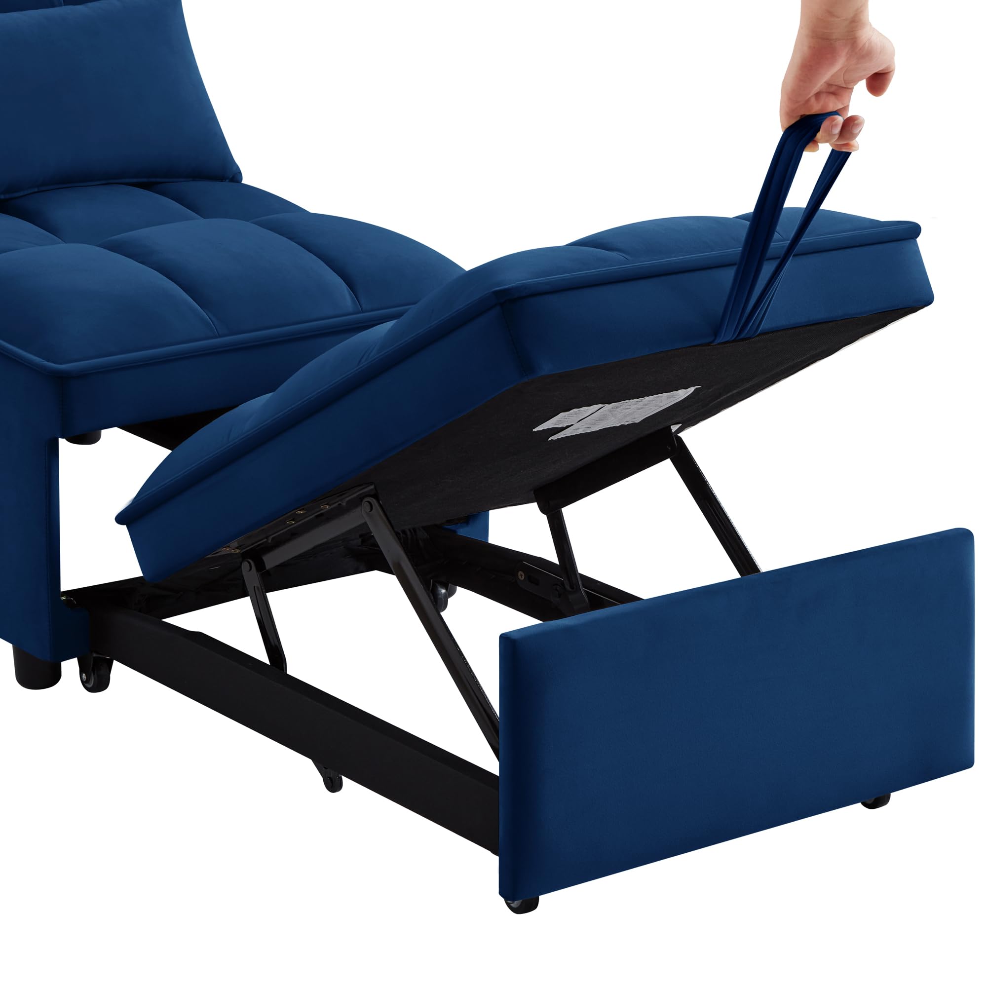 4-in-1 Convertible Sleeper Chair Bed - Adjustable Backrest Folding Sofa Bed with Storage Pockets | Modern Velvet Chaise Lounge (Navy) | Perfect for Small Spaces, Guest Rooms & Studio Apartments