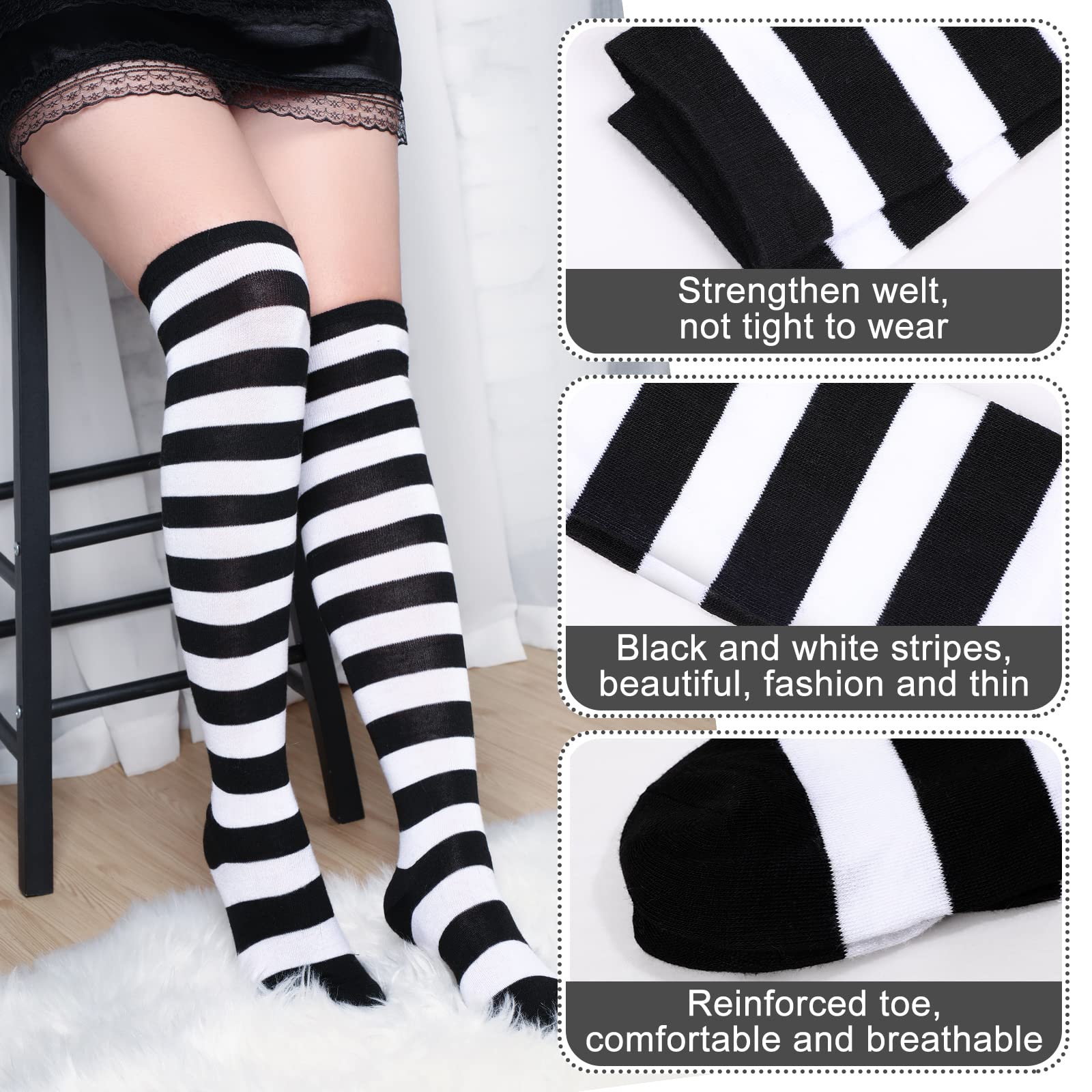 Geyoga Striped Over Knee Thigh High Socks for Women - Fashionable Halloween Party Stockings & Costume Accessories - Perfect for Cosplay, Dance Performances, and Winter Outfits