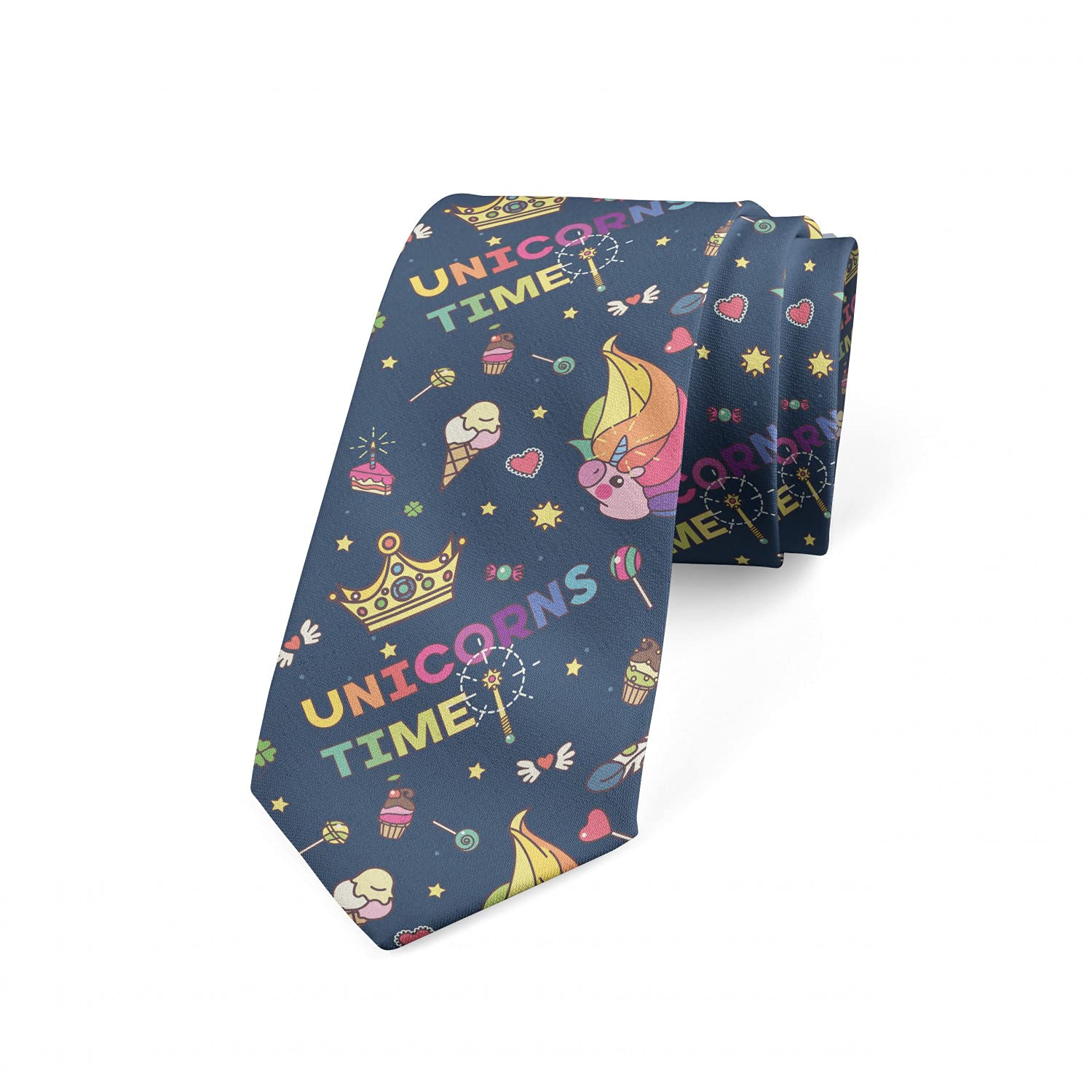 Ambesonne Unicorn Necktie for Men - 3.7 Inch Wide Colorful Novelty Tie for Office, Party & Cosplay - Unique Fantasy Gift for Unicorn Lovers