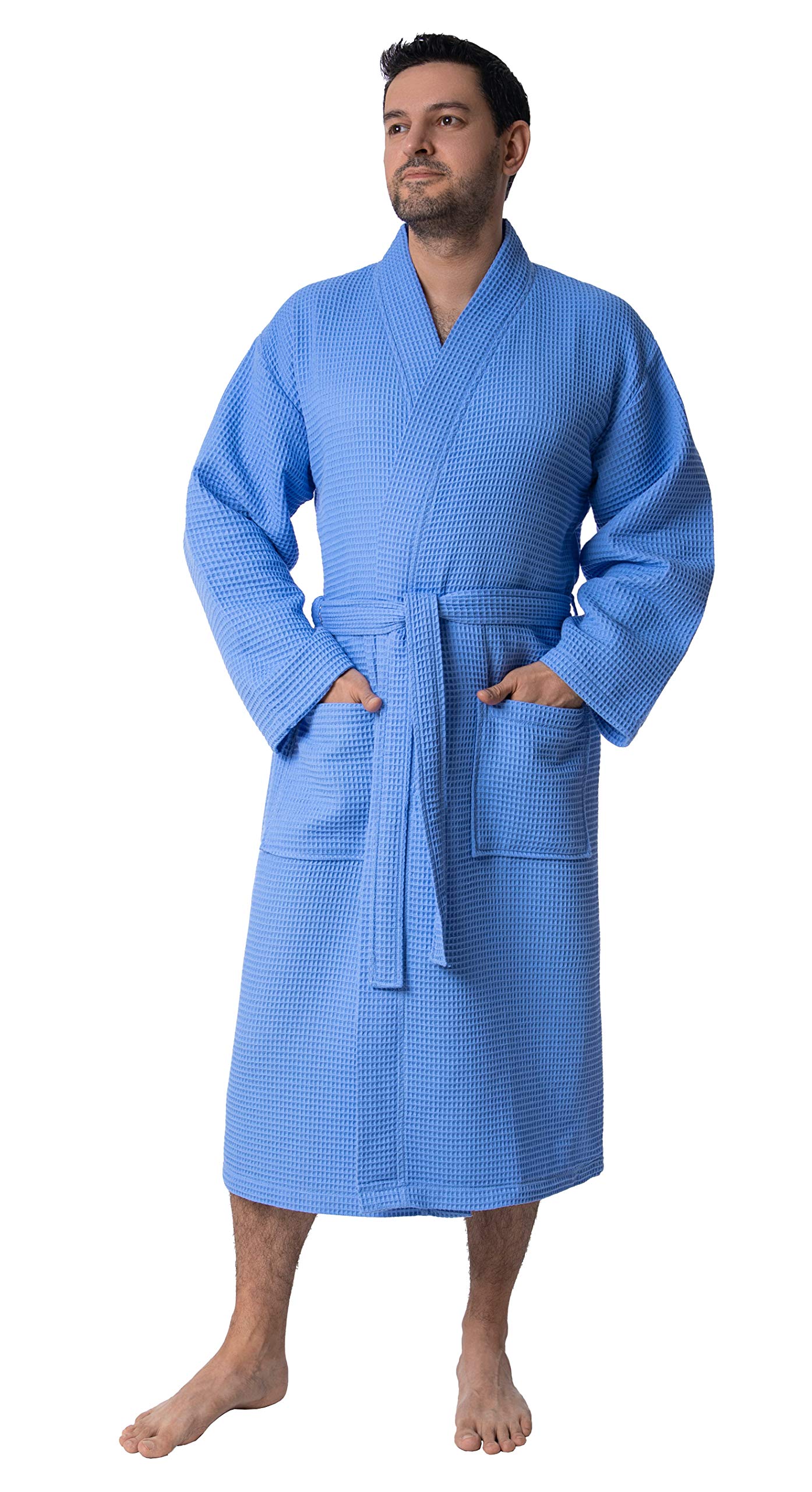 BAGNO MILANO Men's Waffle Robe - Lightweight Cotton Blend Bathrobe for Men | Spa, Lounge & Home Relaxation | Soft Turkish-Made Waffle Kimono Robe for After Shower, Hotel & Resort Wear