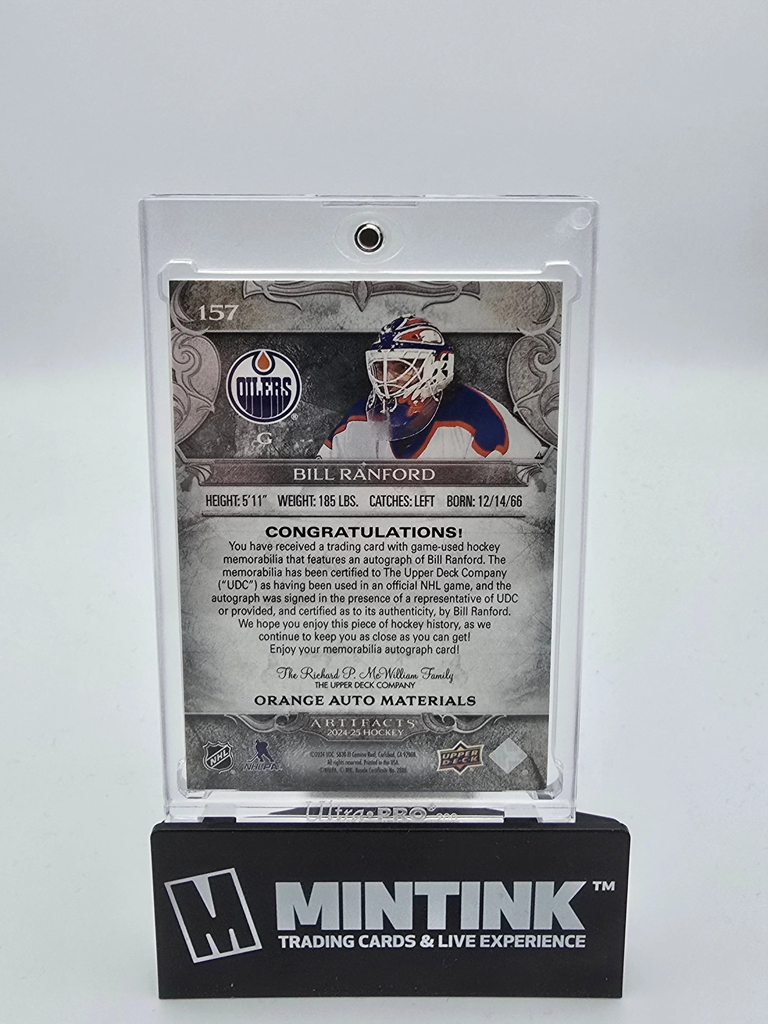 2024-2025 Upper Deck Artifacts Bill Ranford Orange Auto Dual Materials Hockey Card 5/5 - Rare Collectible for NHL Fans & Sports Memorabilia Enthusiasts - Perfect for Trading, Displaying, and Investment