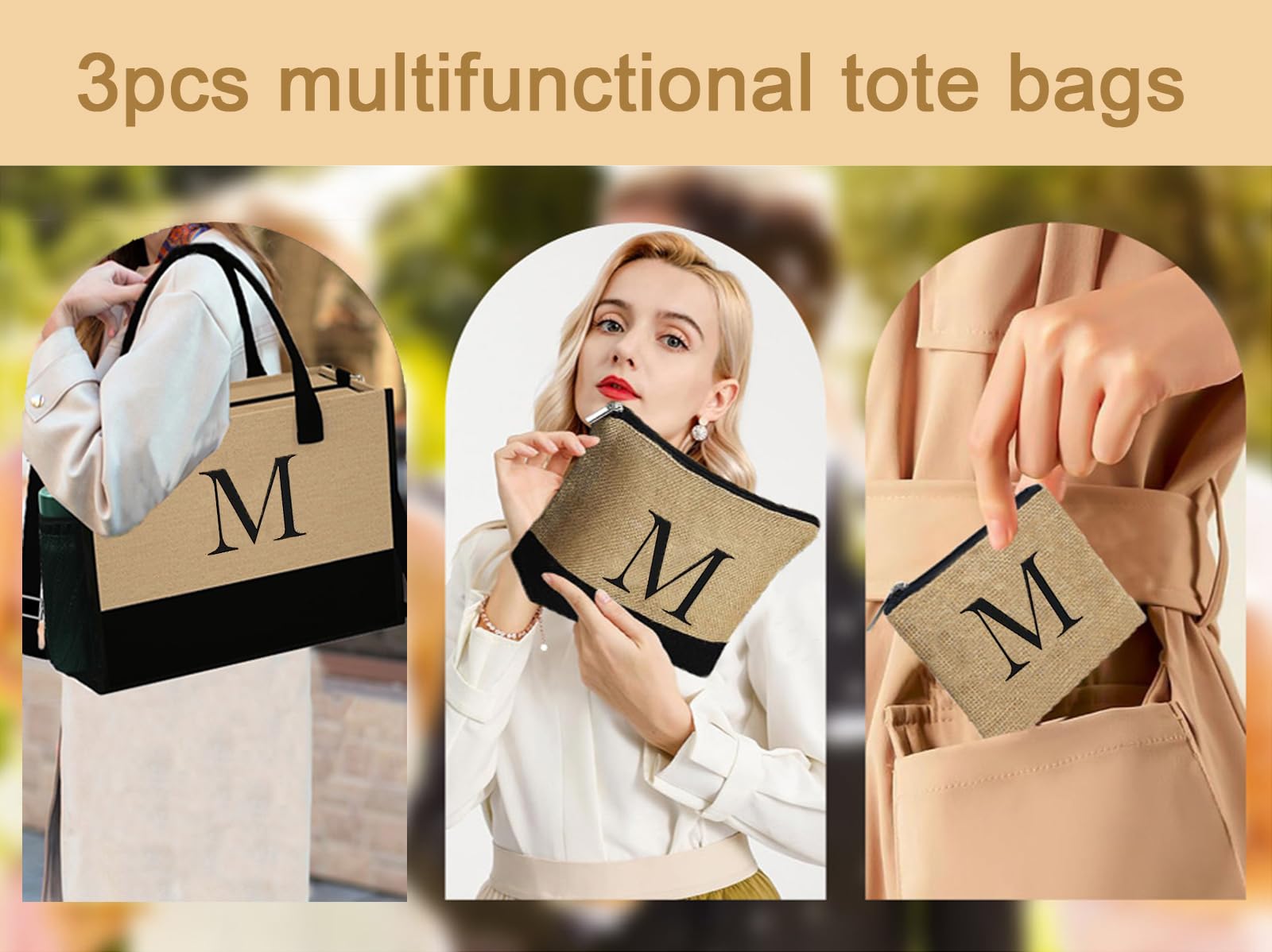 Personalized Monogrammed Tote Bags for Women - 3-Piece Set, Custom Birthday Gifts, Unique Present for Her | Perfect for Work, Travel, Shopping & Beach Outings