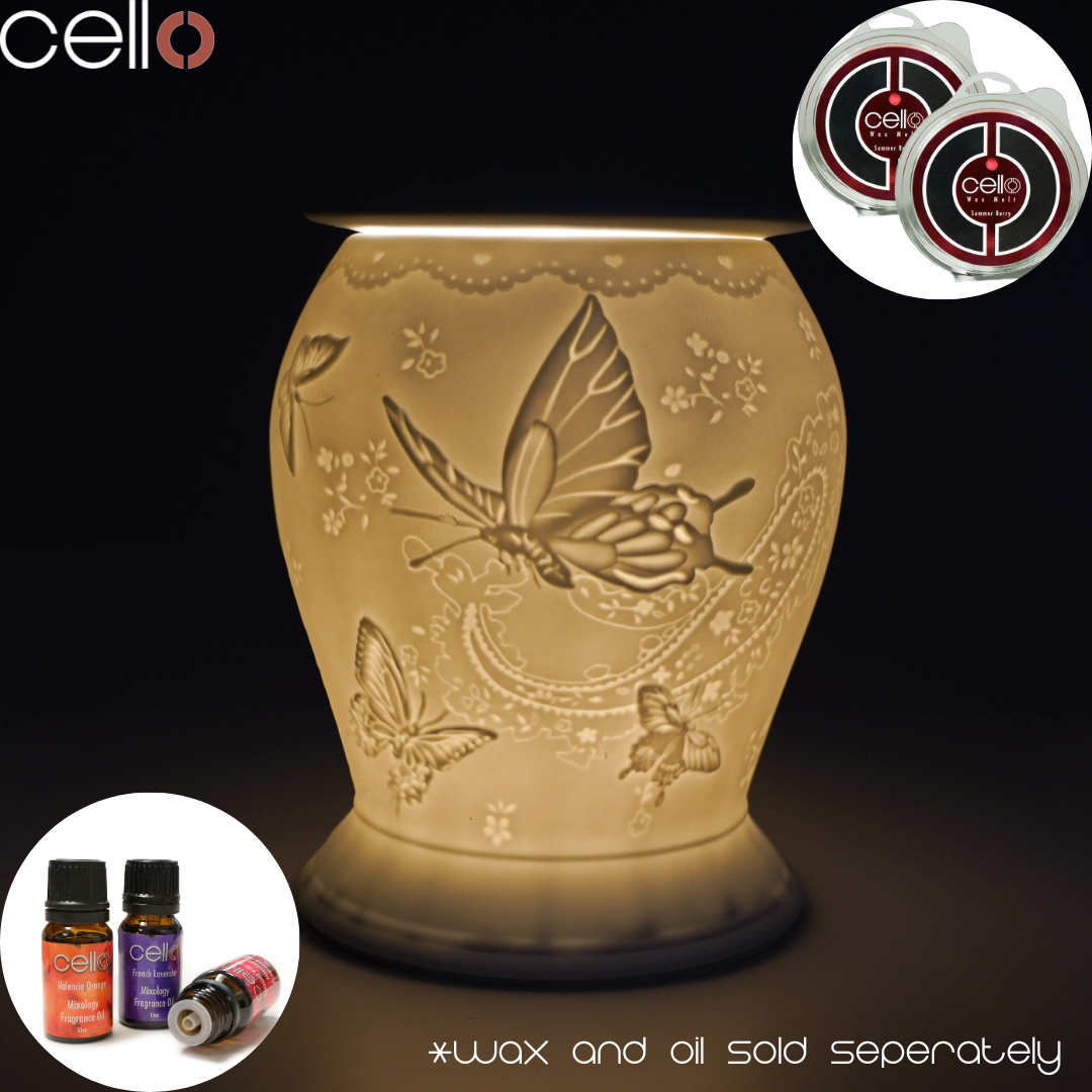 Electric Wax Warmer with Porcelain Barrel & Silk Wings - Aromatherapy Diffuser for Home, Office, and Spa Relaxation