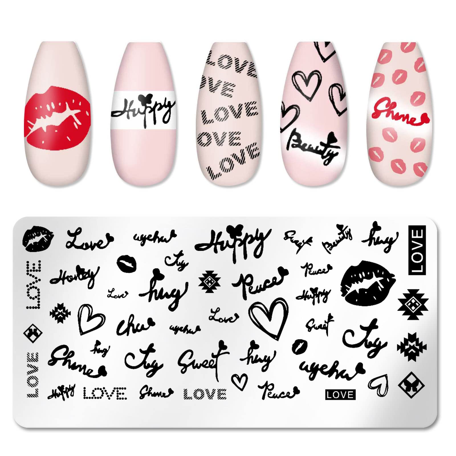 6-Piece Valentine's Day Nail Stamping Kit - Heart Nail Art Stamps, Holiday Nail Template Plates & Nail Art Supplies | Perfect for DIY Manicures, Home Nail Salons & Gift Giving