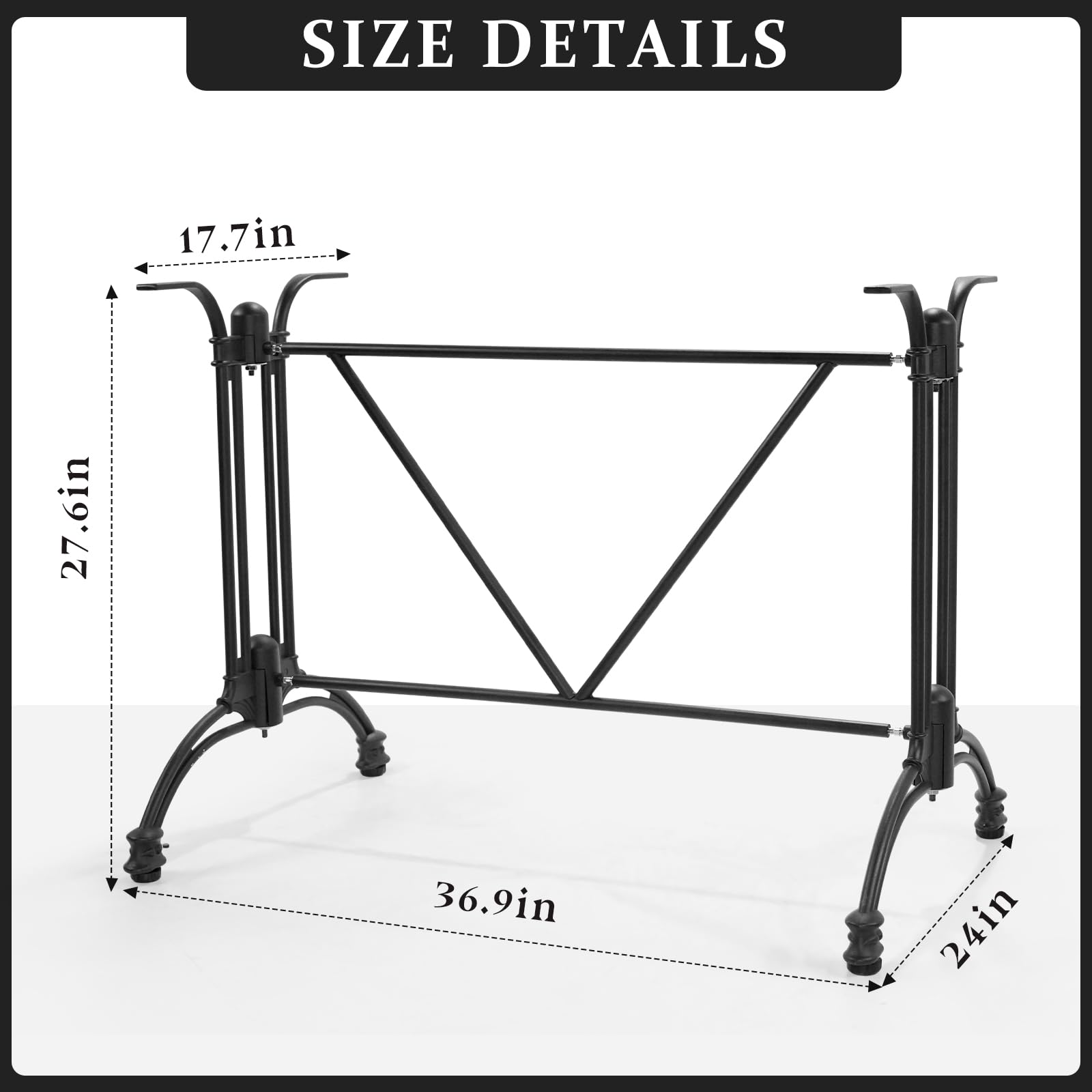Sturdy Cast Aluminum Table Base with Cross Beam - Modern Minimalist Design 36.9