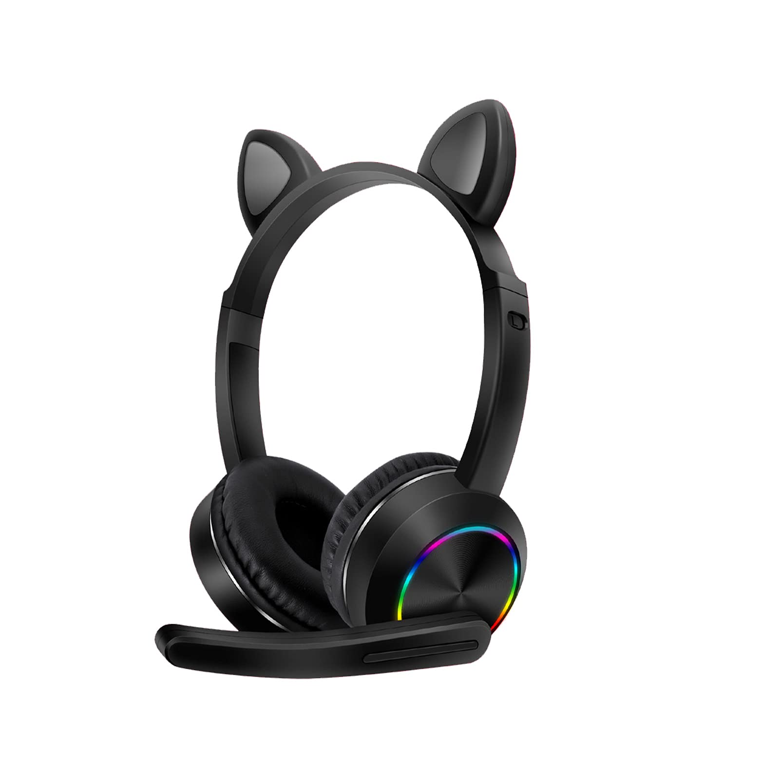 Wireless Cat Ear Gaming Headset with Mic - Bluetooth 5.0, Adjustable Headband, LED Lights for Girls & Women (Black) - Perfect for PC, PS4, Xbox Gaming & Online Classes