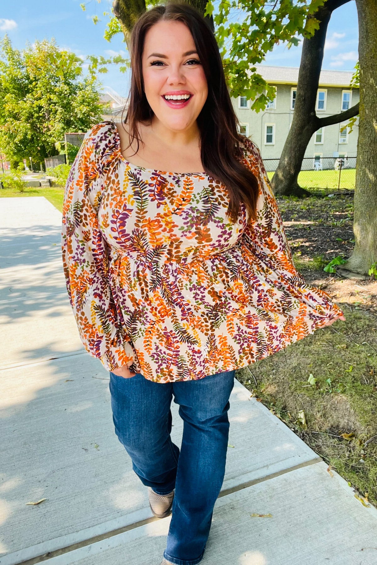 Fall in Love Taupe & Rust Floral Print Babydoll Bubble Sleeve Top | Women's Vintage Chic Blouse for Date Night & Special Occasions