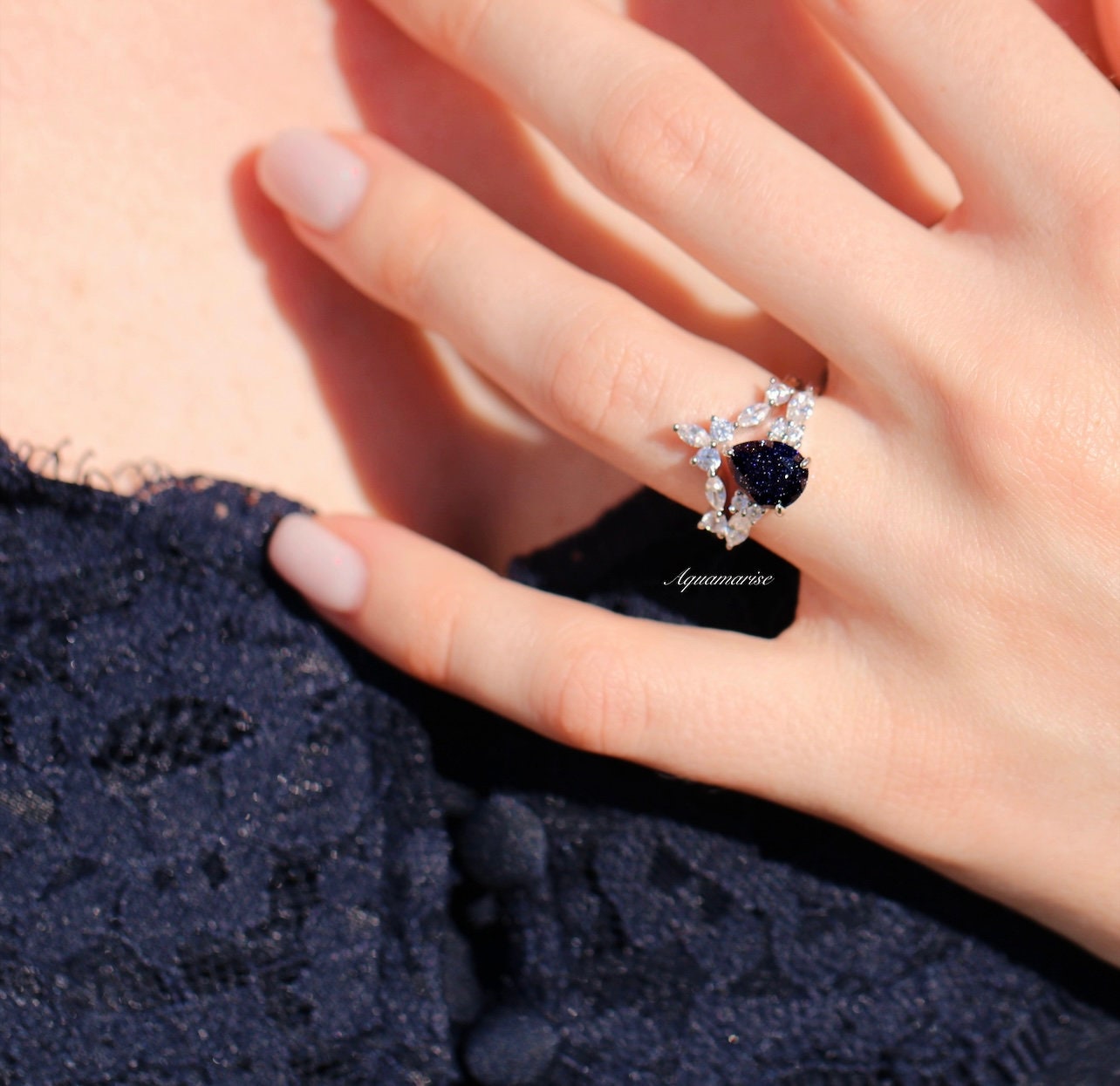 Evelyn Starry Night Ring Set - Black Rhodium Filled Stackable Rings for Women | Perfect for Evening Parties, Date Nights & Special Occasions