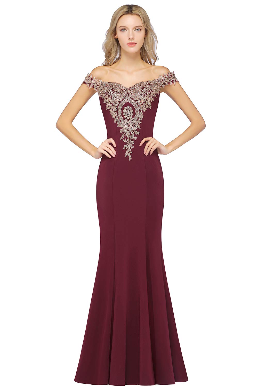 Elegant Gold Appliques Off-Shoulder Mermaid Prom Dress for Women - Formal Evening Gown for Homecoming, Pageant & Special Occasions