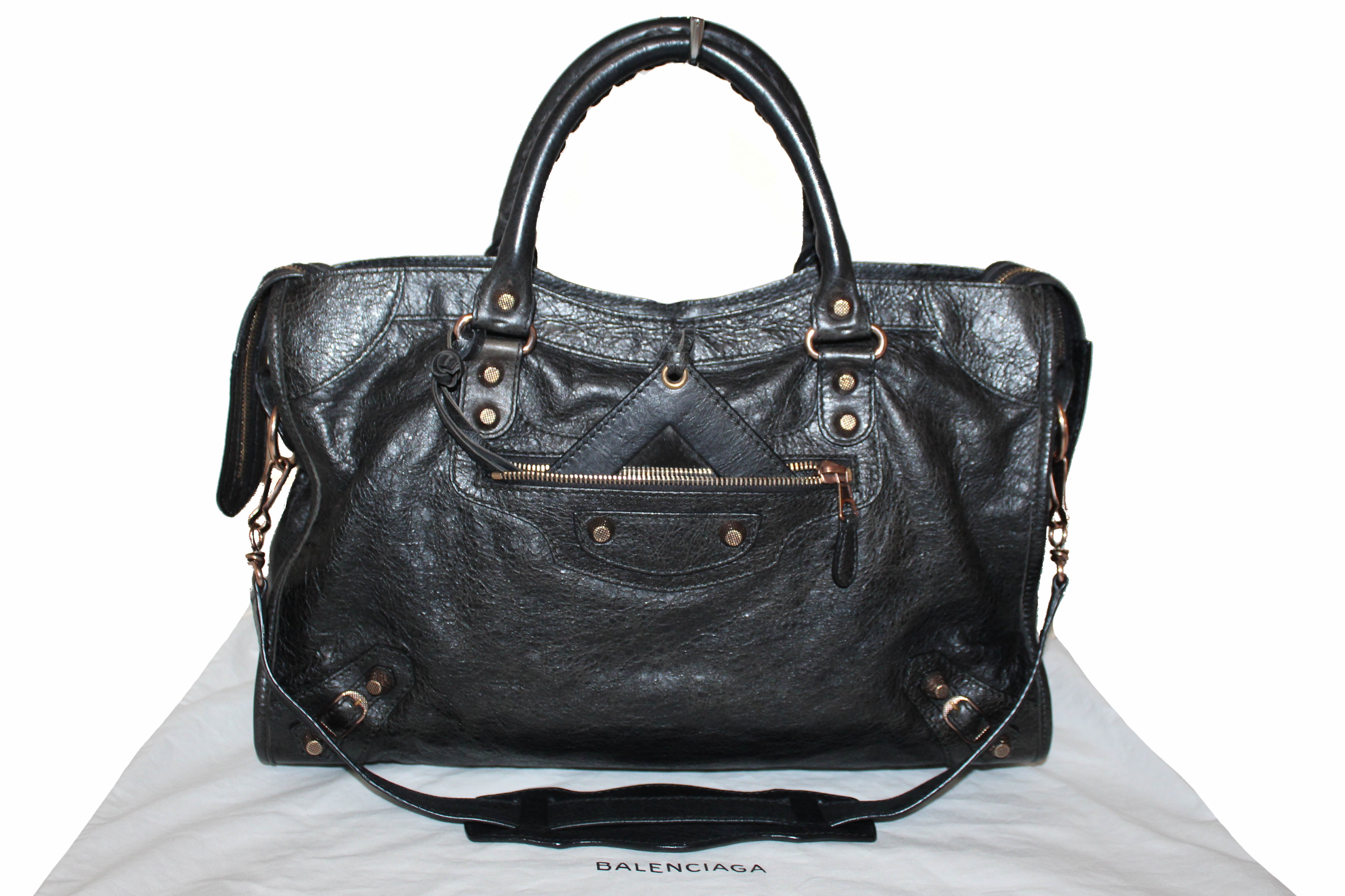 Authentic Balenciaga Black Giant 12 Rose Gold City Lambskin Leather Handbag for Women - Luxury Designer Shoulder Bag for Evening Parties, Date Night & Special Occasions