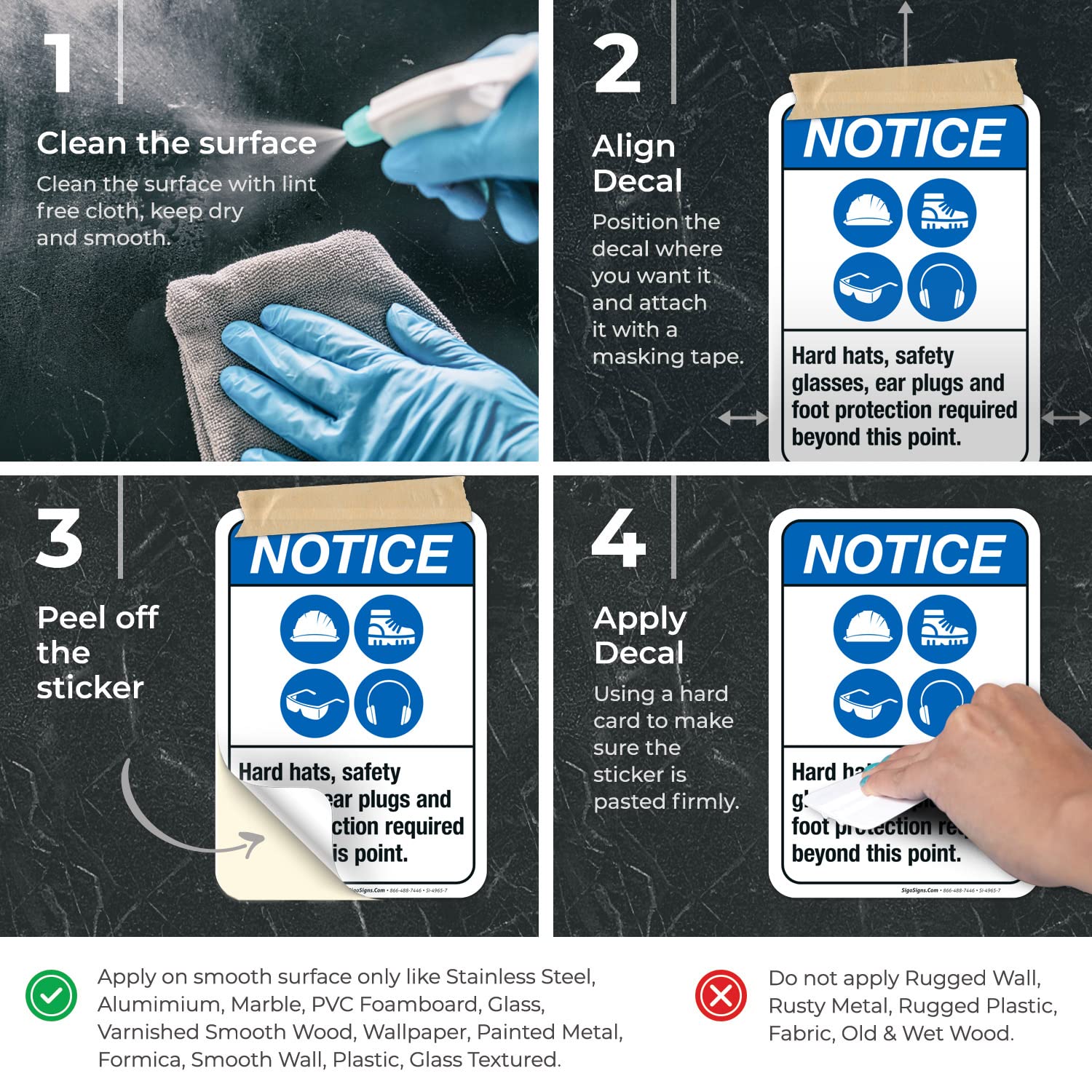 ANSI Safety Sign - Hard Hats, Safety Glasses, Ear Plugs & Foot Protection Required - 10x7 Inch Vinyl Decal Sticker - Weatherproof & UV Resistant - Made in USA - Perfect for Construction Sites, Warehouses & Industrial Workplaces