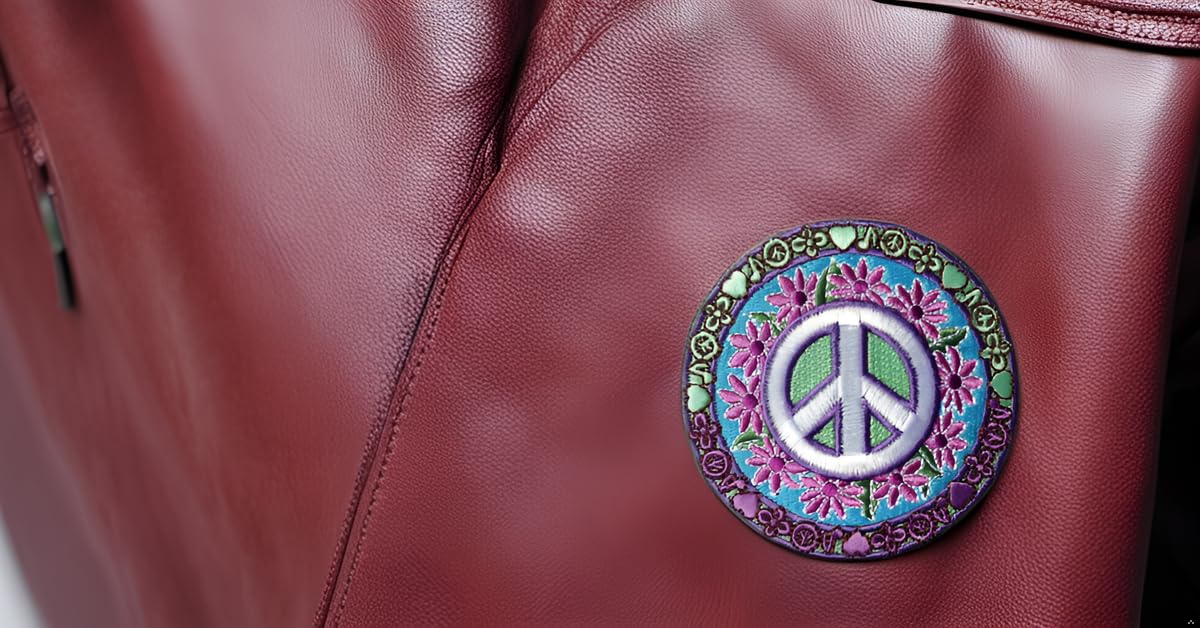Peace Sign Daisy Flowers Embroidered Patch (Iron On & Sew On - 3 Inch) for Jackets, Backpacks & DIY Crafts - Hippie Style Fashion Accessory