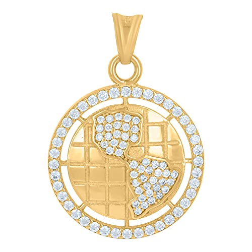 14K Two-Tone Gold Men's CZ Cubic Zirconia Simulated Diamond World Map Globe Pendant Necklace - 28.2x19.5mm Wide - Elegant Jewelry Gift for Him - Perfect for Travel Lovers, Graduation & Anniversary Gifts