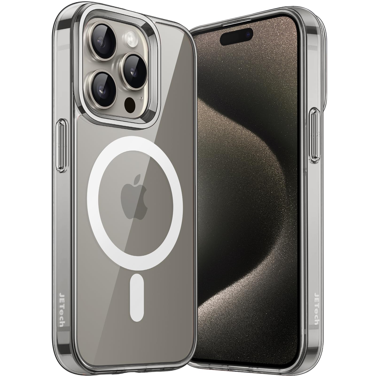 JETech Magnetic Case for iPhone 15 Pro Max 6.7-Inch | MagSafe Compatible | Shockproof & Anti-Scratch Clear Back Cover | Wireless Charging Support | Natural Titanium | Perfect for Daily Use, Travel & Outdoor Activities