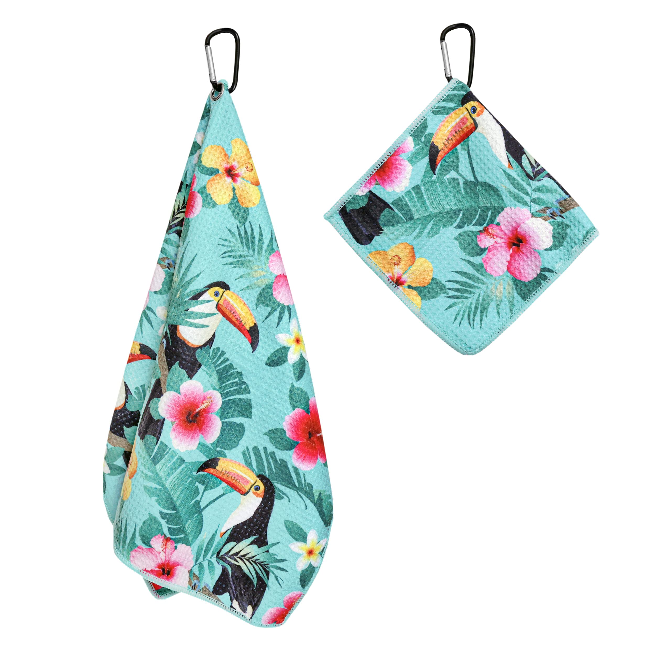 Premium Golf Towel Set of 2 - Microfiber Waffle & Ball Towels for Men & Women - Durable Golf Accessories for Golf Bags - Tropical Toucan Bird Design - Perfect Golf Gifts for Players - Ideal for Course Play, Practice & Club Cleaning