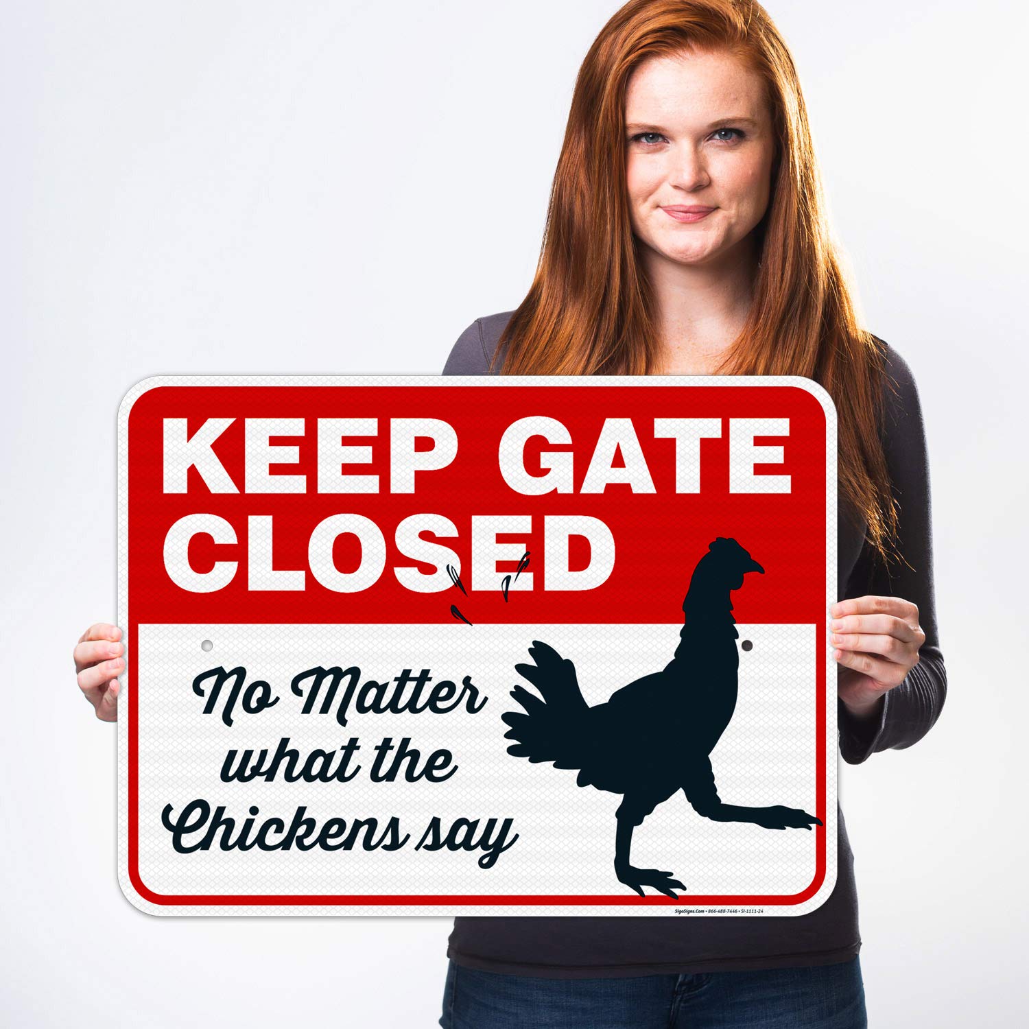 Funny Chicken Coop Sign - 'Keep Gate Closed No Matter What The Chickens Say' - 18x24 Inches Reflective Aluminum Farm Decor - 3M EGP .080 Fade-Resistant - Easy Mounting for Indoor/Outdoor Use - Made in USA - Perfect for Backyard Chicken Coops, Barns & Farmhouse Decor