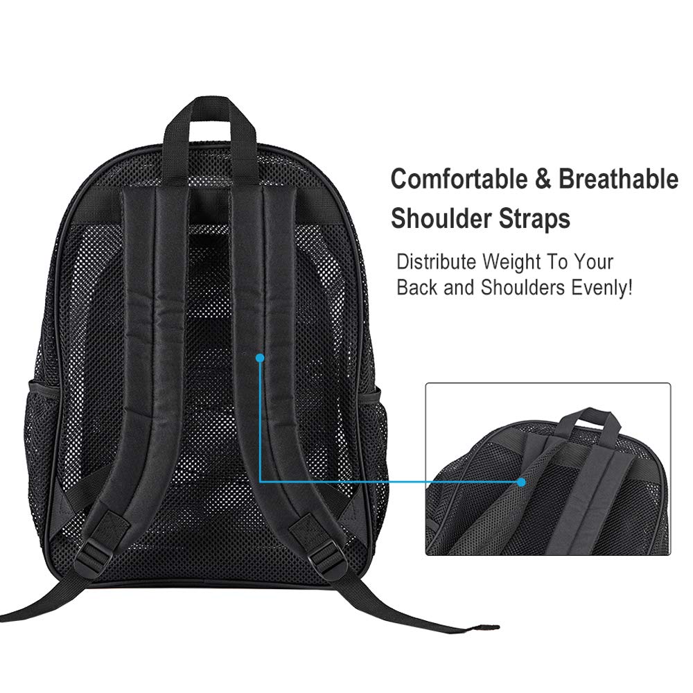 COVAX Heavy Duty Mesh Backpack - Transparent College Bookbag with Bungee Cord & Padded Straps for Commuting, Swimming, Beach & Outdoor Sports | Perfect for Gym, Travel & School Use