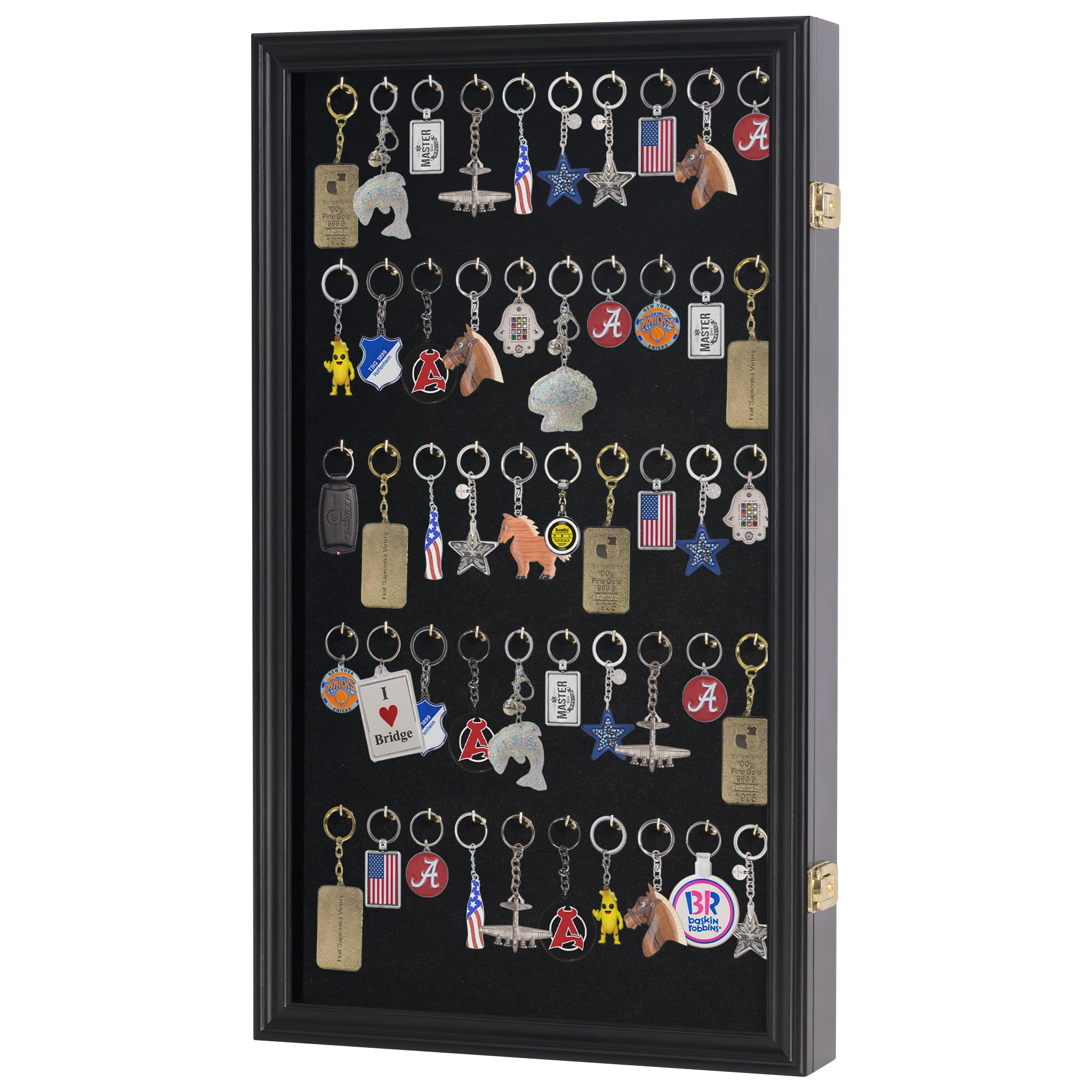Wall Mount Display Case for Keychains, Fishing Lures & Pocket Watches - Black Finish Glass Cabinet - Perfect for Living Room Decor, Collectible Showcase & Retail Store Display