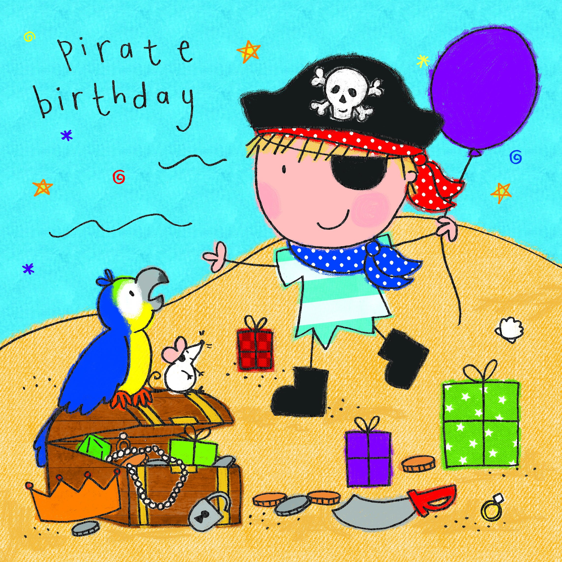 Pirate Birthday Card for Boys with Swarovski Crystal - Kids Gift & Bookmark